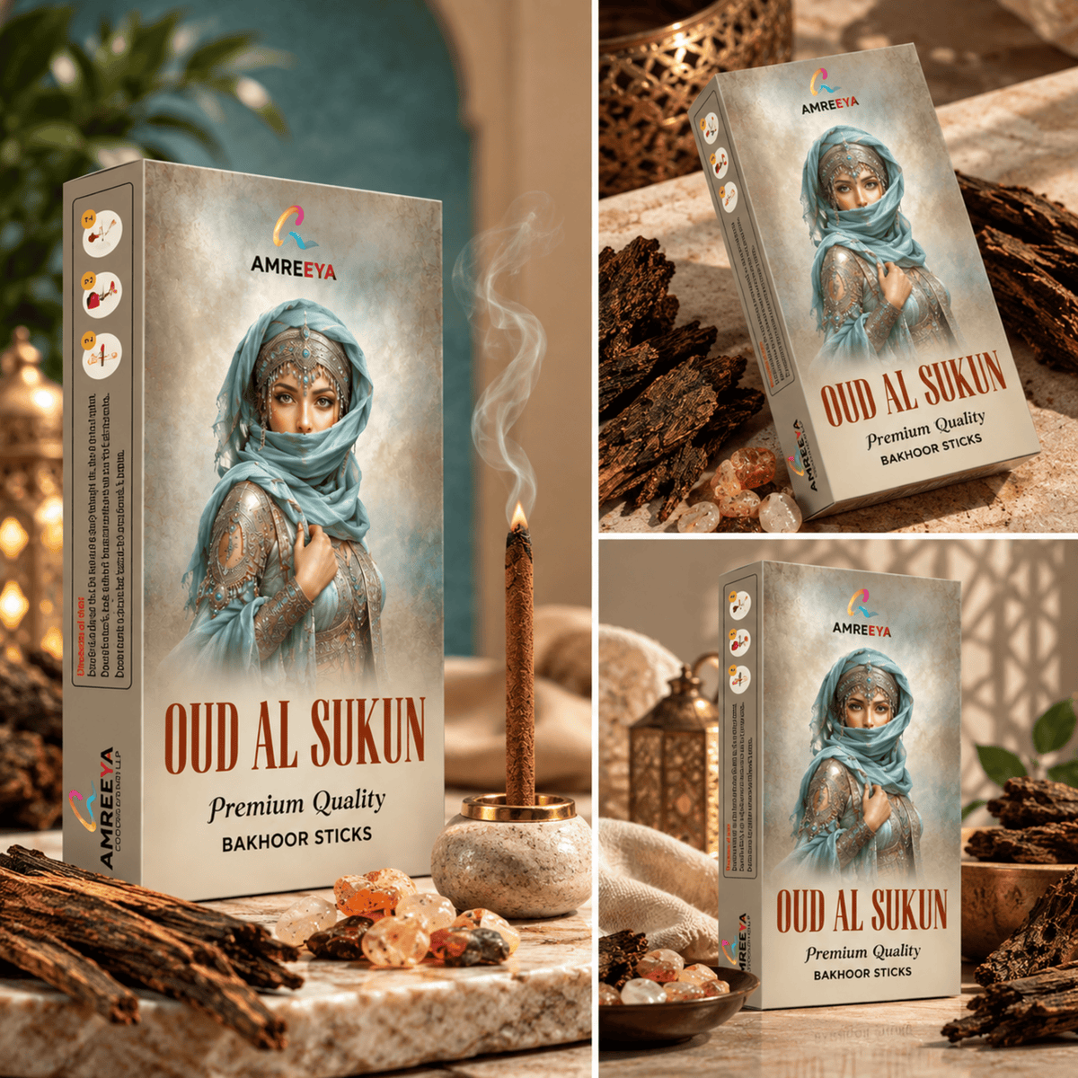 Amreeya Oud Al Sukun Bakhoor Bambooless Dhoop Sticks - 50 Grm