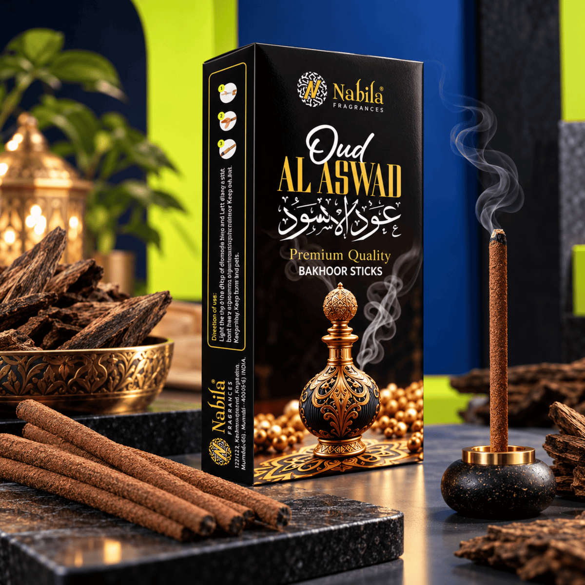 Nabila Fragrances Oud Al Aswad Bakhoor Bambooless Dhoop Sticks - 50 Grm