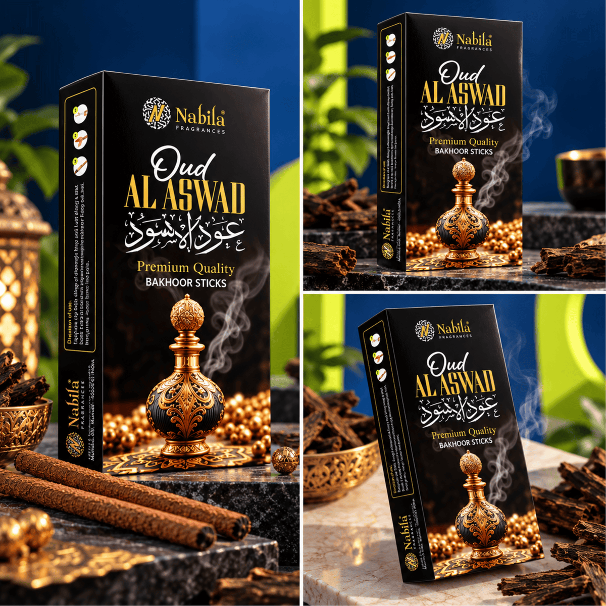 Nabila Fragrances Oud Al Aswad Bakhoor Bambooless Dhoop Sticks - 50 Grm