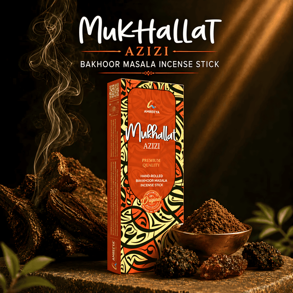 Mukhallat Azizi Bakhoor Masala Incense Sticks – Premium Hand Rolled Natural Charcoal Free Agarbatti - 50Grm