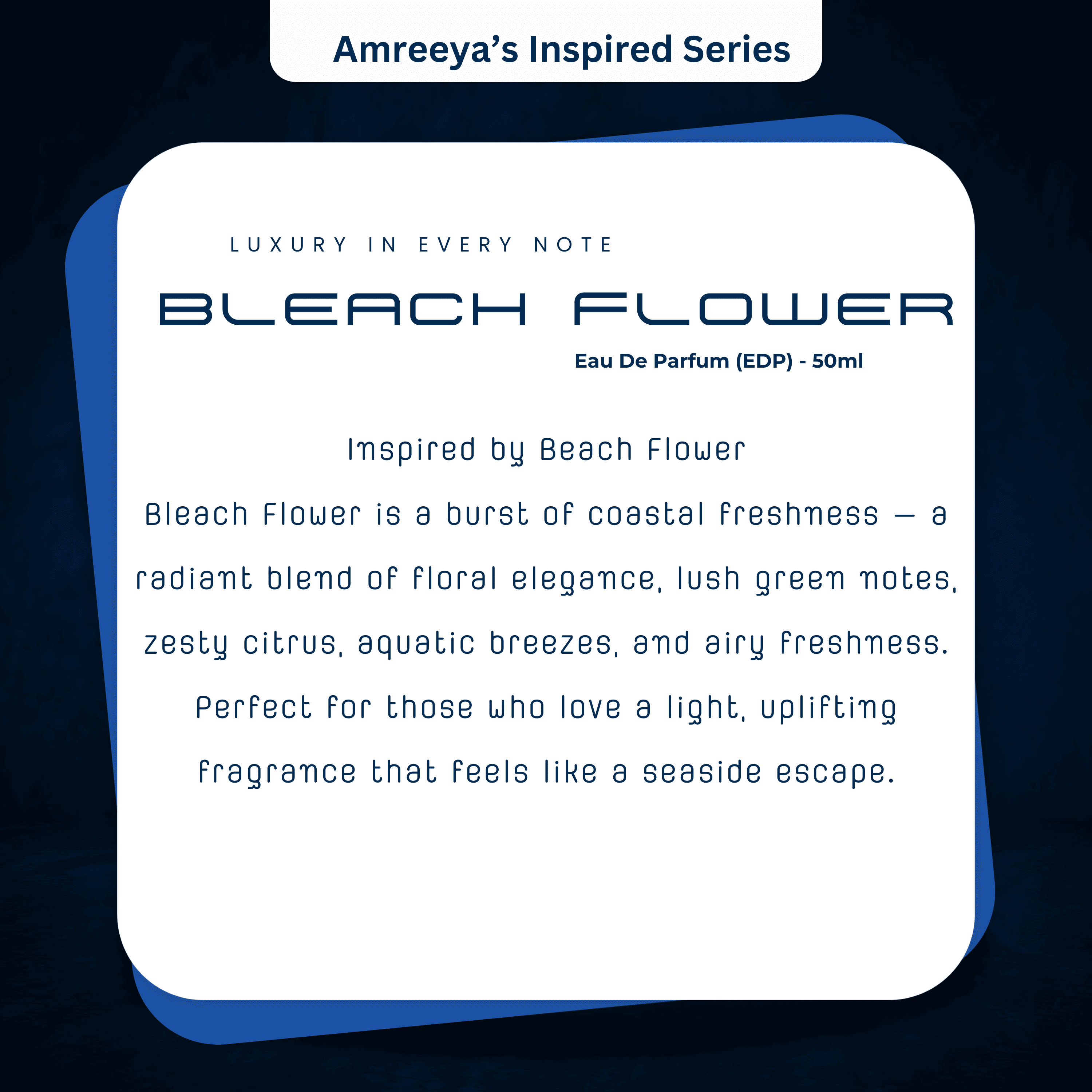 Amreeya Beach Flower – Premium Niche Eau de Parfum | Refreshing Floral Green Citrus Elegance Inspired by Beach Flower - 50ml