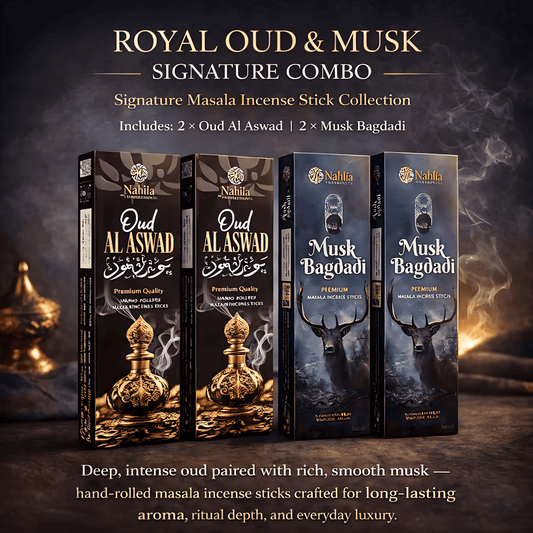AMREEYA Royal Oud & Musk Signature Masala Incense Sticks Luxury Combo - 50 Grm/Pack - Pack of 4 + free stand