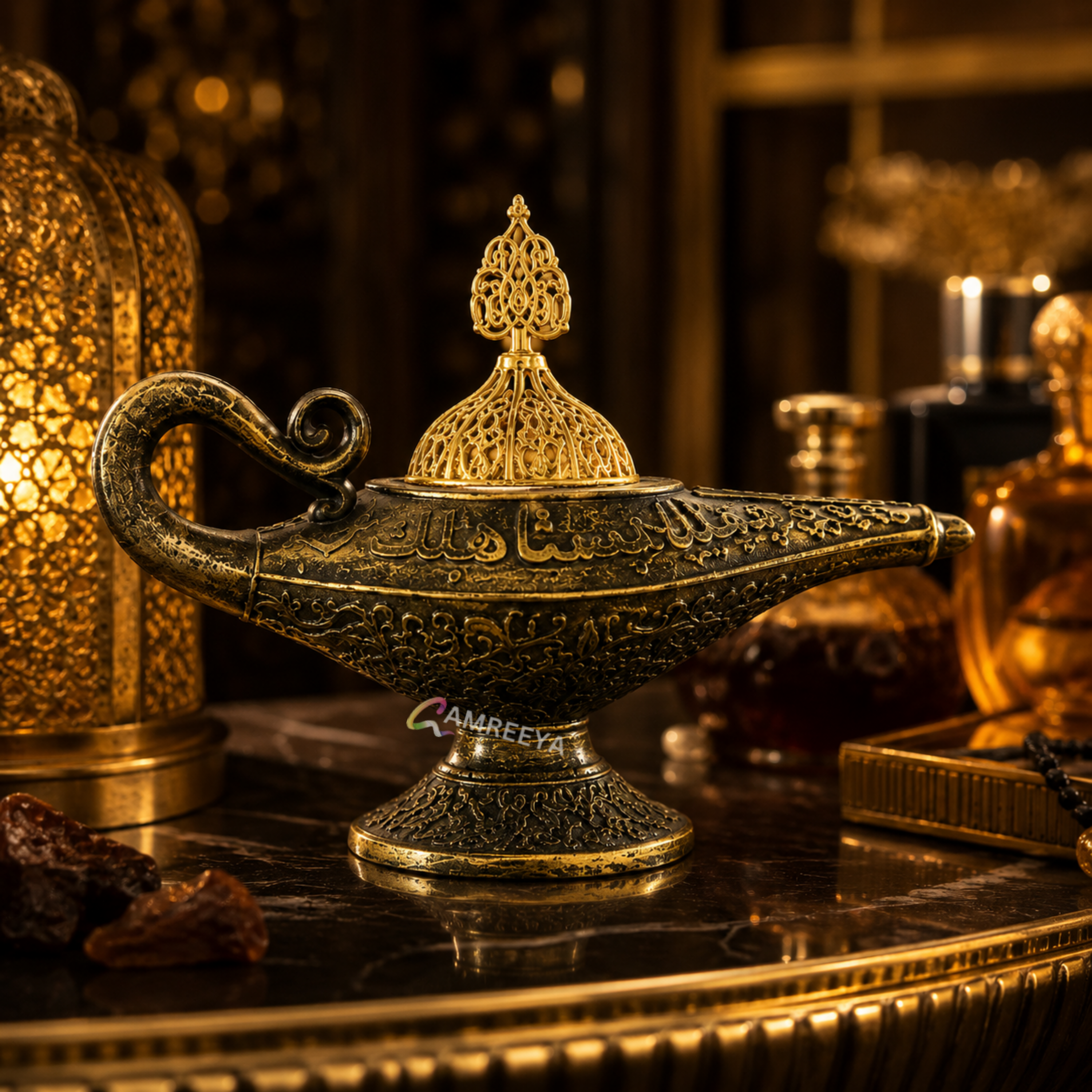 Imported Aladdin Bakhoor Burner | Luxury Arabic Incense Burner | Premium Antique Gold Bakhoor Burner