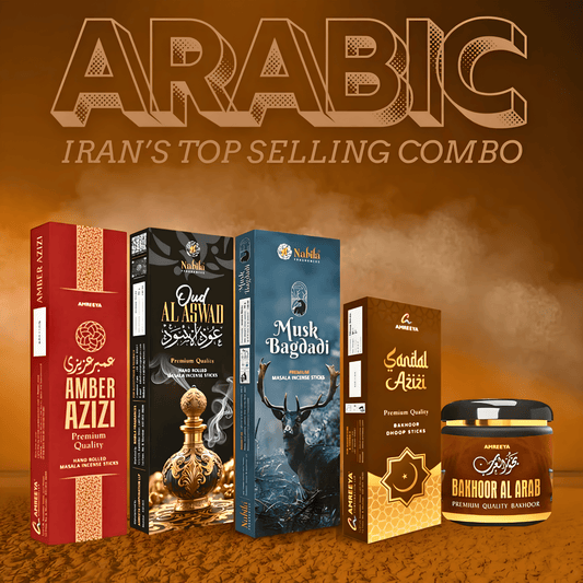Amreeya Arabic Iran’s Top Selling Combo – Premium Perfumes, Bakhoor & Masala Incense | Pack of 5