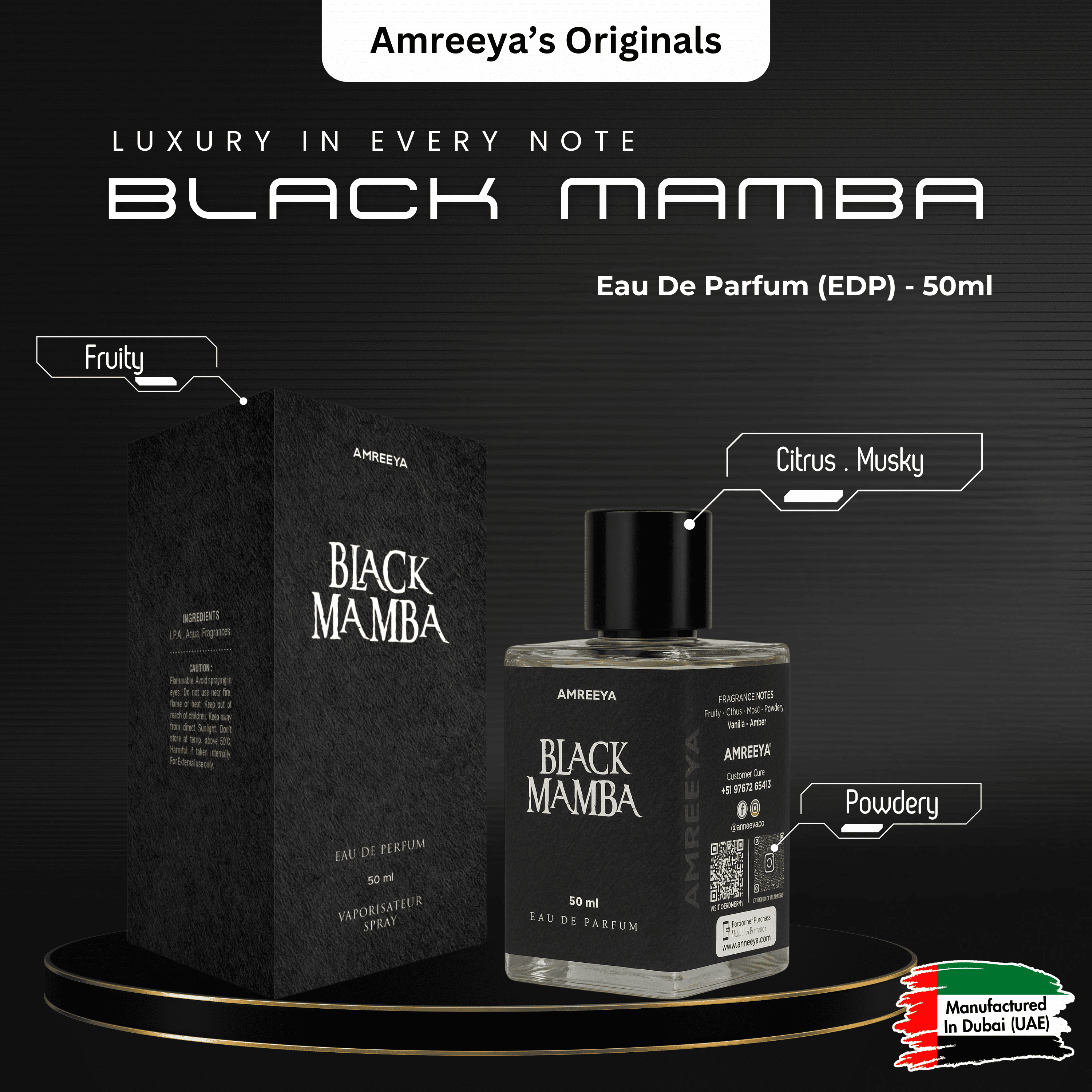 Amreeya Originals Black Mamba – Premium Eau de Parfum | Fruity Citrus Musk with Vanilla & Amber