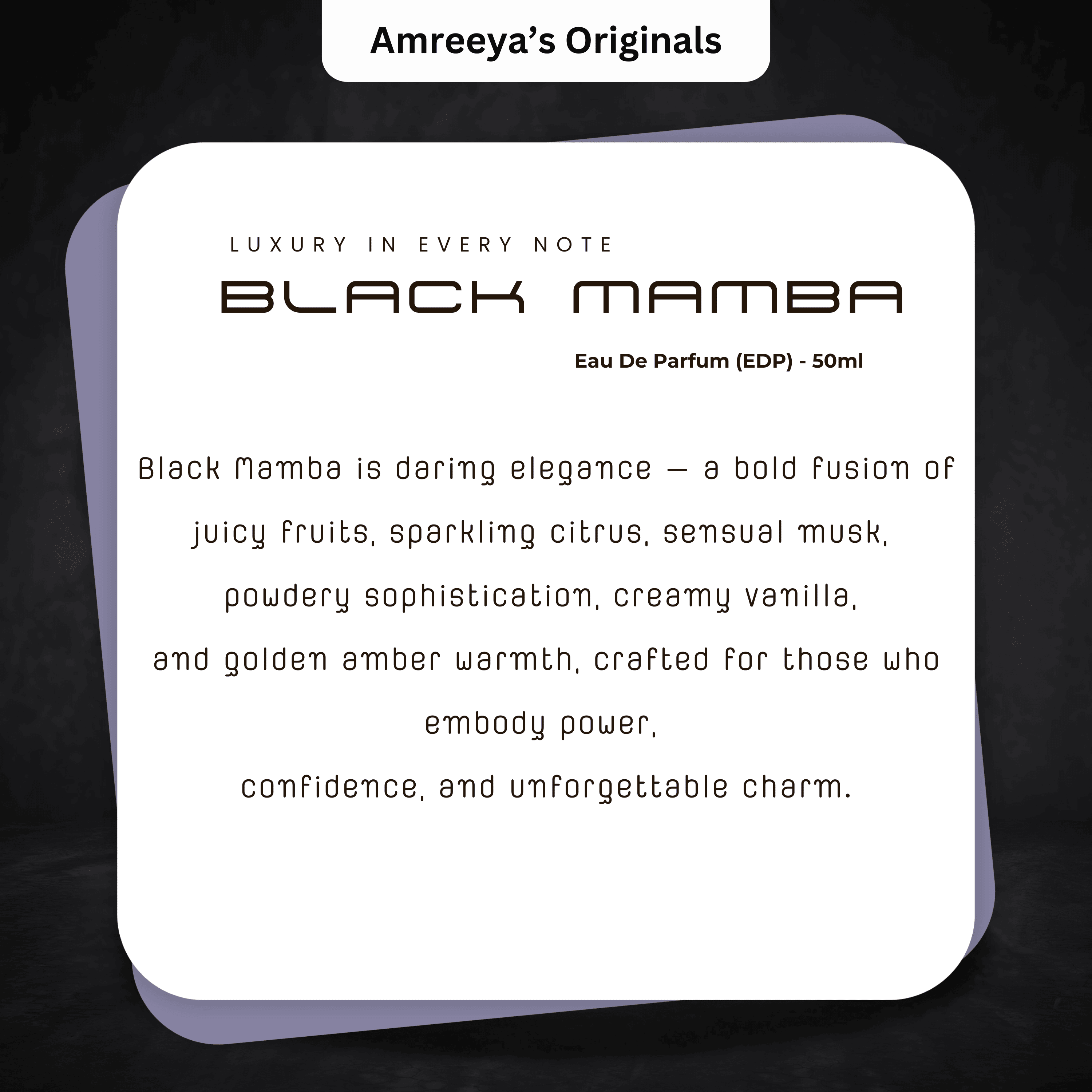 Amreeya Originals Black Mamba – Premium Eau de Parfum | Fruity Citrus Musk with Vanilla & Amber