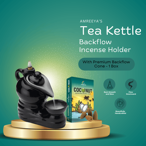 Amreeya Backflow Incense Cone Holder with Incense Cones - Tea-Kettle Design