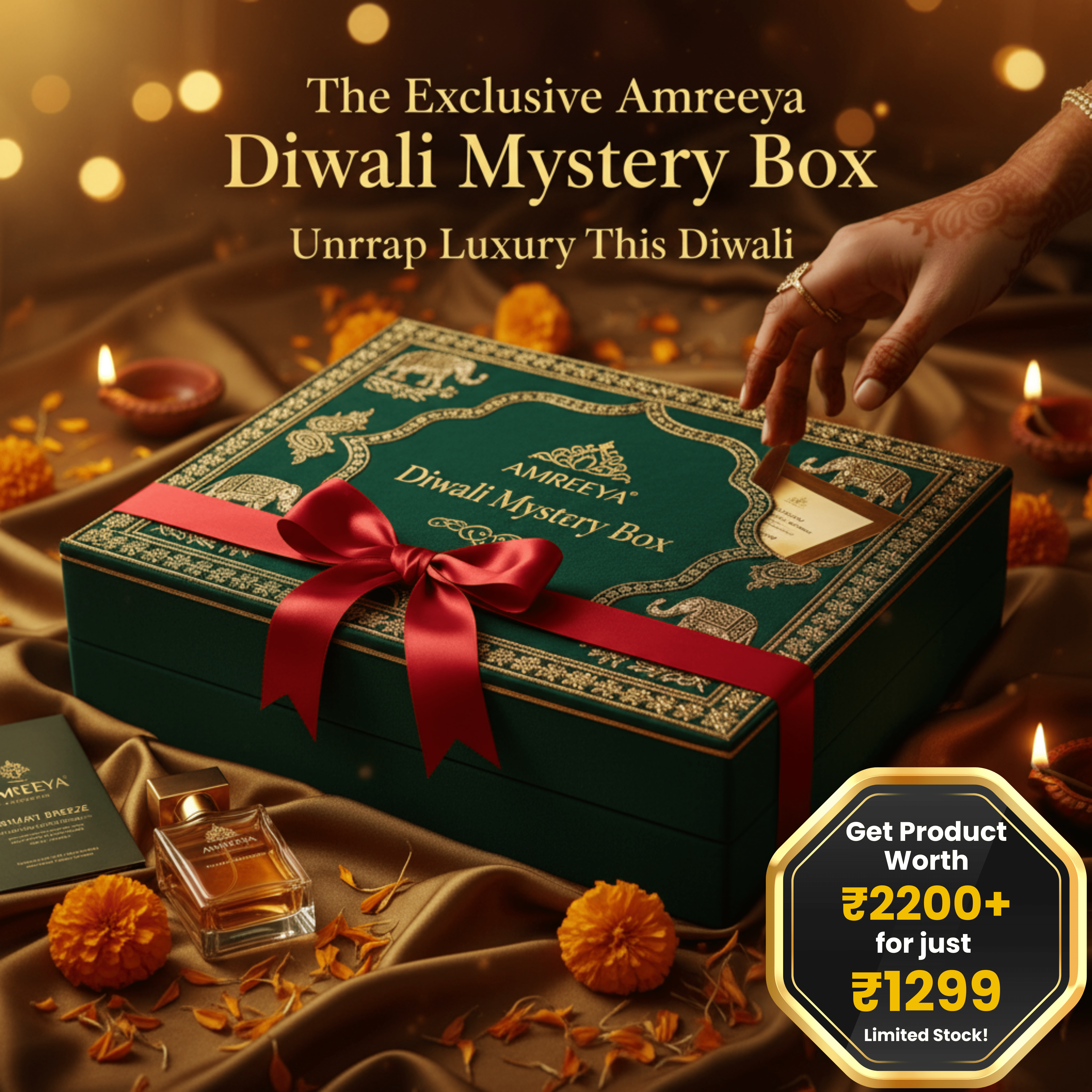 Amreeya Exclusive Diwali Mystery Box | Luxury Fragrance Gift Box | Surprise Perfumes, Bakhoor, Attar & More