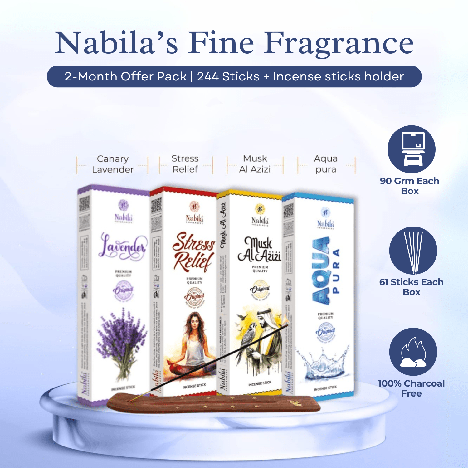 Nabila’s Fine Fragrance Incense Sticks - 2-Month Offer Pack | 244 Sticks + Free Incense Holder