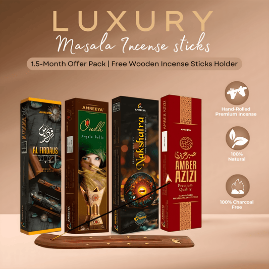 Amreeya Luxury Masala Incense Sticks - 1.5-Month Offer Pack | 92 Sticks + Free Incense Holder