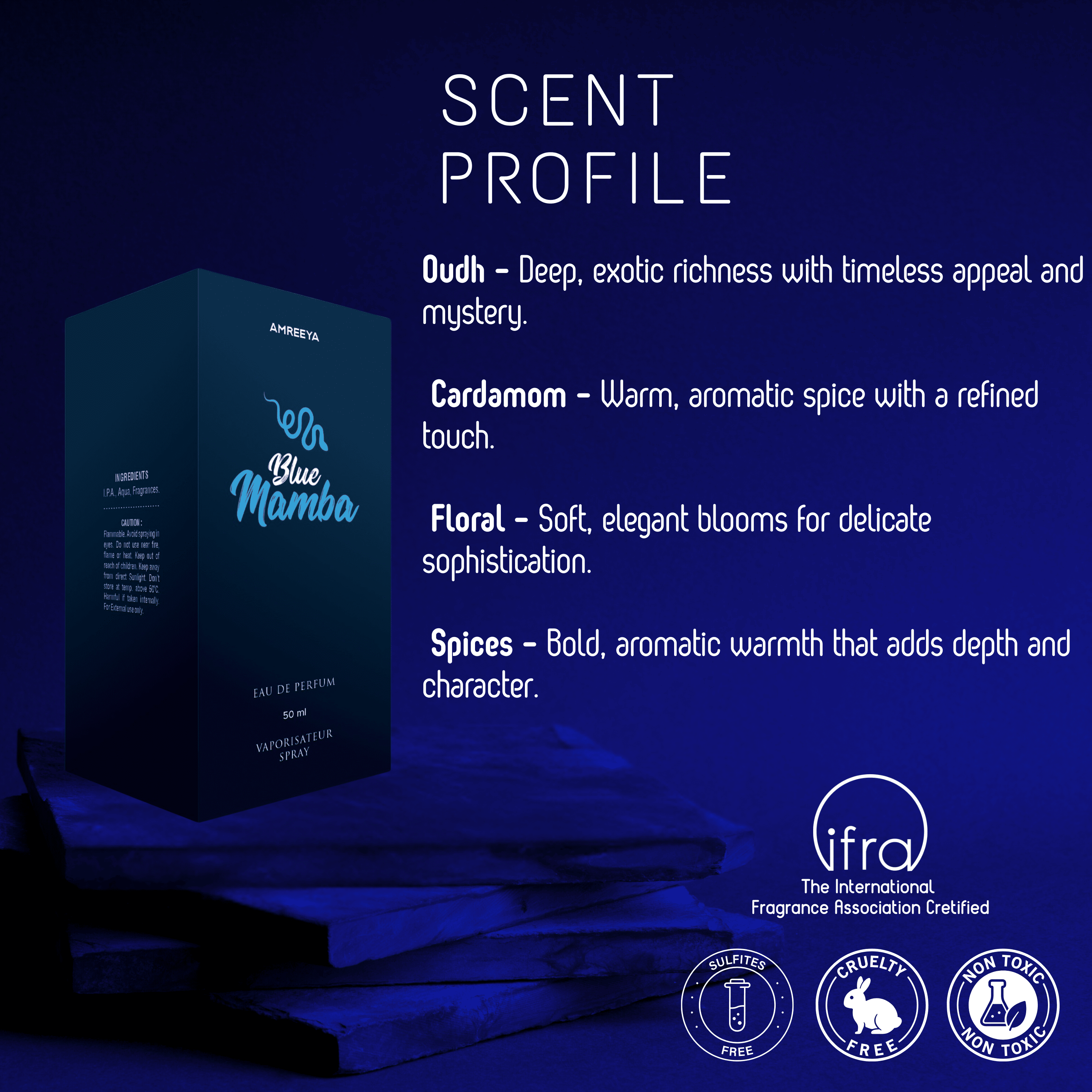 Amreeya Originals Blue Mamba – Premium Niche Eau de Parfum | Oudh Cardamom Floral Spices