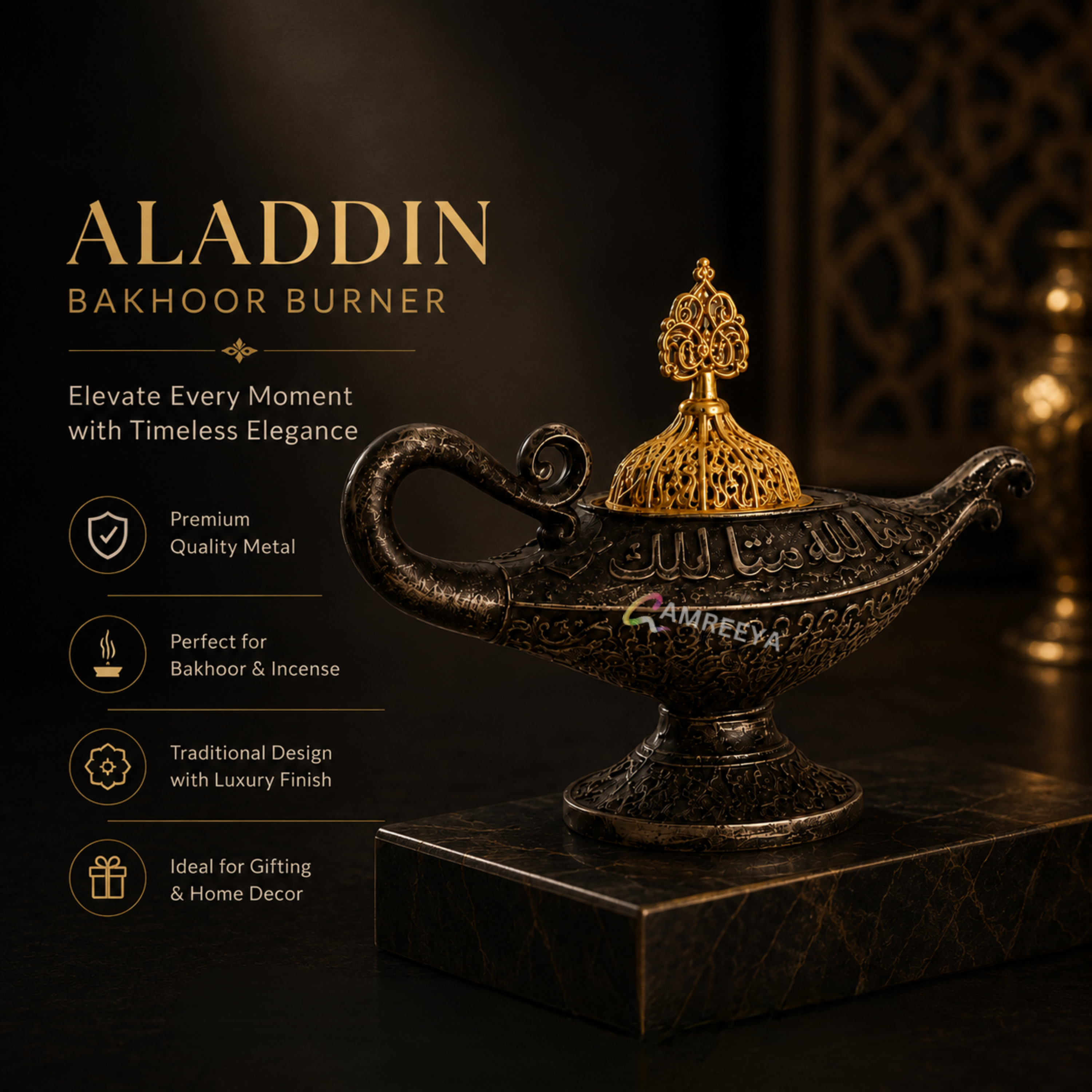 Imported Antique Silver Aladdin Bakhoor Burner | Luxury Arabic Oud Burner | Premium Incense Burner