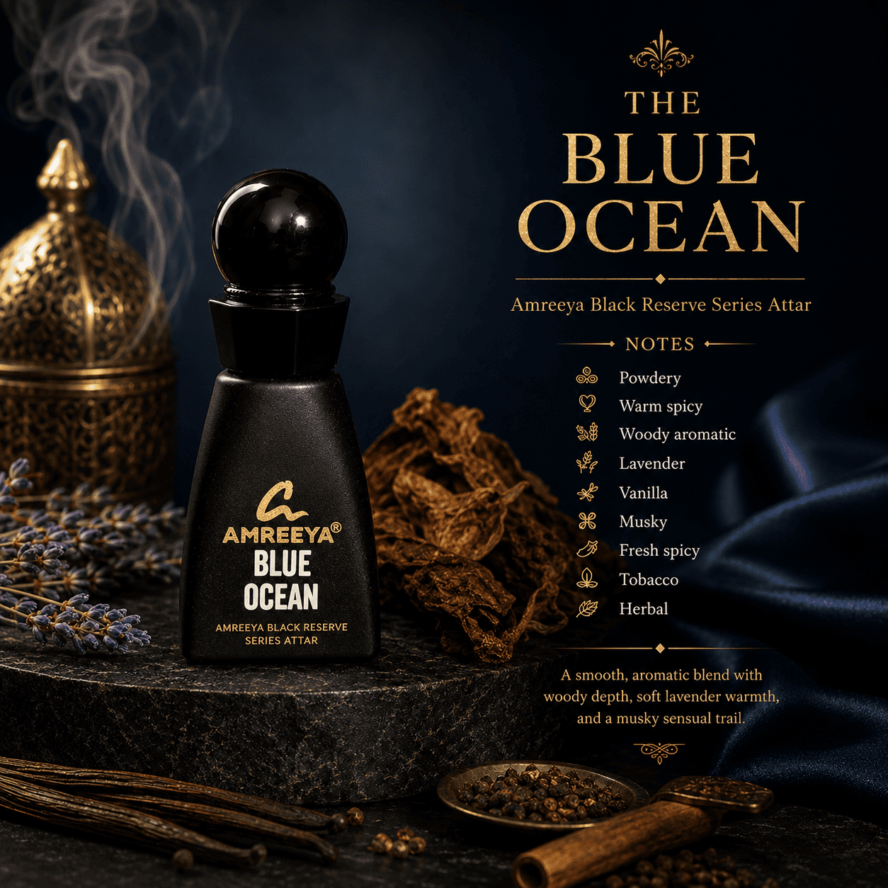 THE BLUE OCEAN Amreeya Black Reserve Series Attar 12ml – Premium Luxury Attar | Best Attar in India | Long Lasting Dubai Inspired Attar