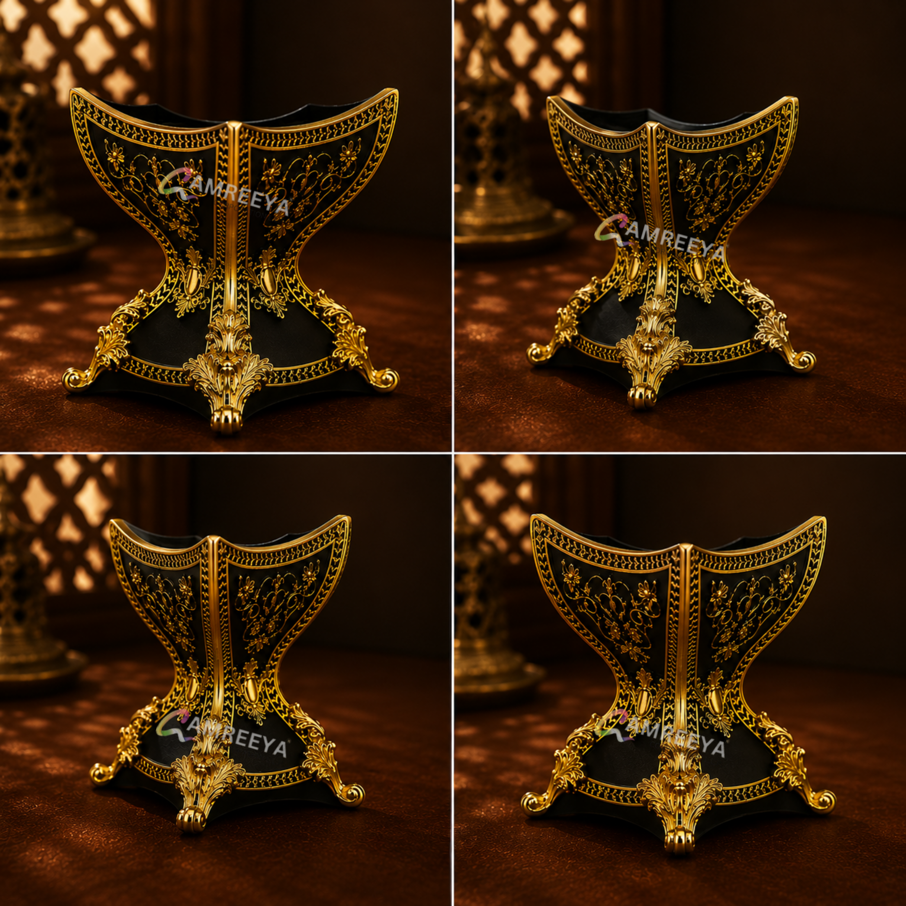Imported Royal Black Bakhoor Burner – Luxury Arabic Incense Burner with Gold Detailing | Premium Arabian Oud Burner for Home Décoration