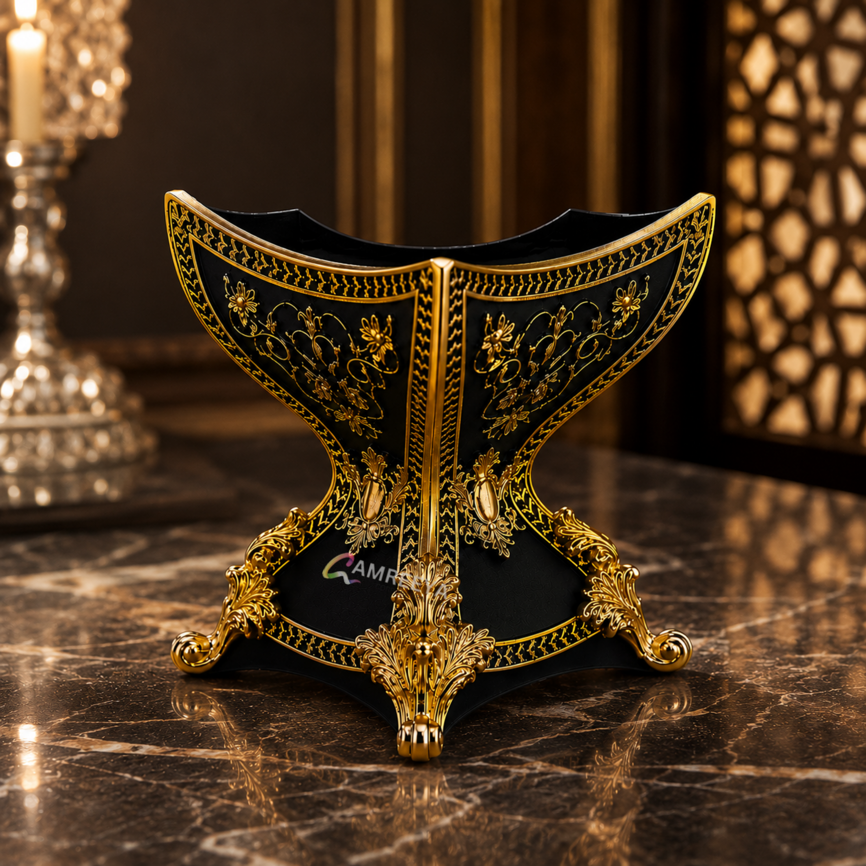 Imported Royal Black Bakhoor Burner – Luxury Arabic Incense Burner with Gold Detailing | Premium Arabian Oud Burner for Home Décoration