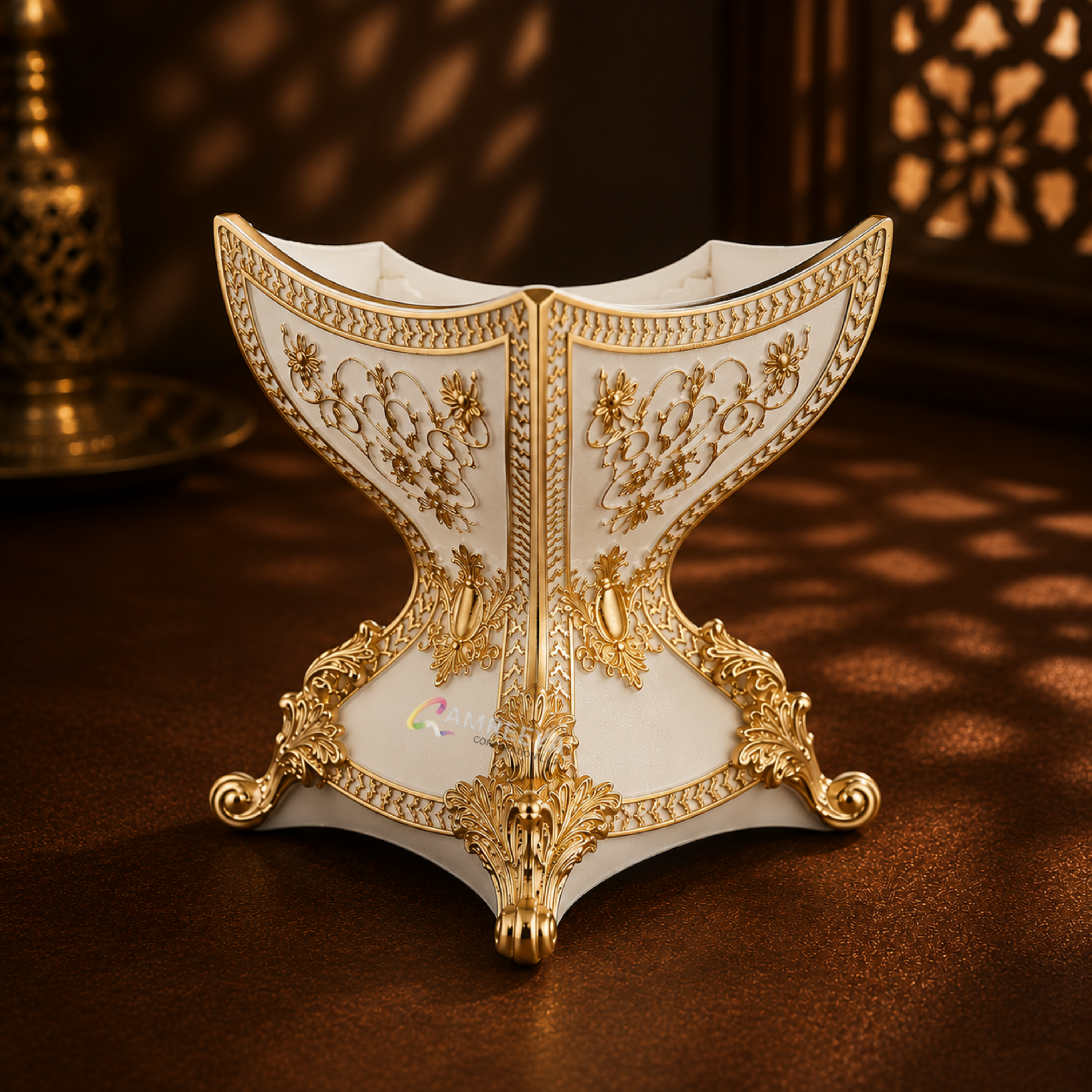 Imported Royal White Bakhoor Burner – Luxury Arabic Incense Burner with Gold Detailing | Premium Arabian Oud Burner for Elegant Home Décor