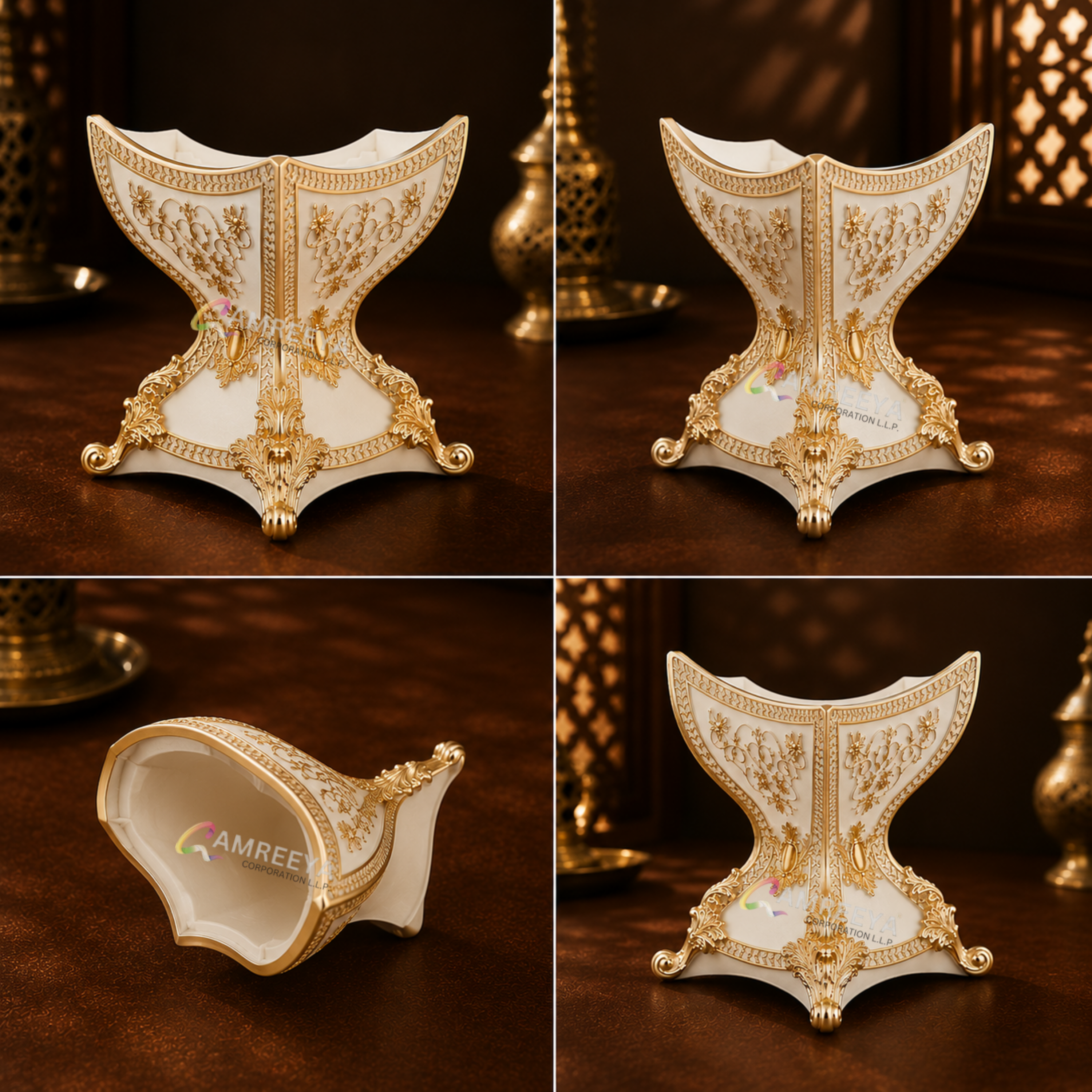 Imported Royal White Bakhoor Burner – Luxury Arabic Incense Burner with Gold Detailing | Premium Arabian Oud Burner for Elegant Home Décor