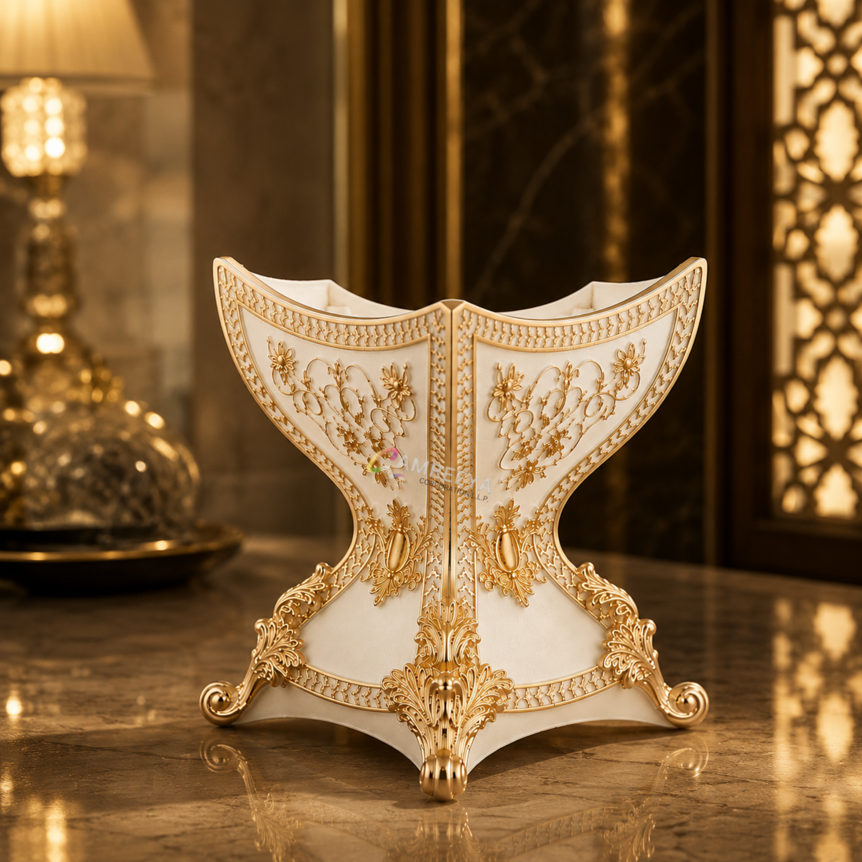 Imported Royal White Bakhoor Burner – Luxury Arabic Incense Burner with Gold Detailing | Premium Arabian Oud Burner for Elegant Home Décor