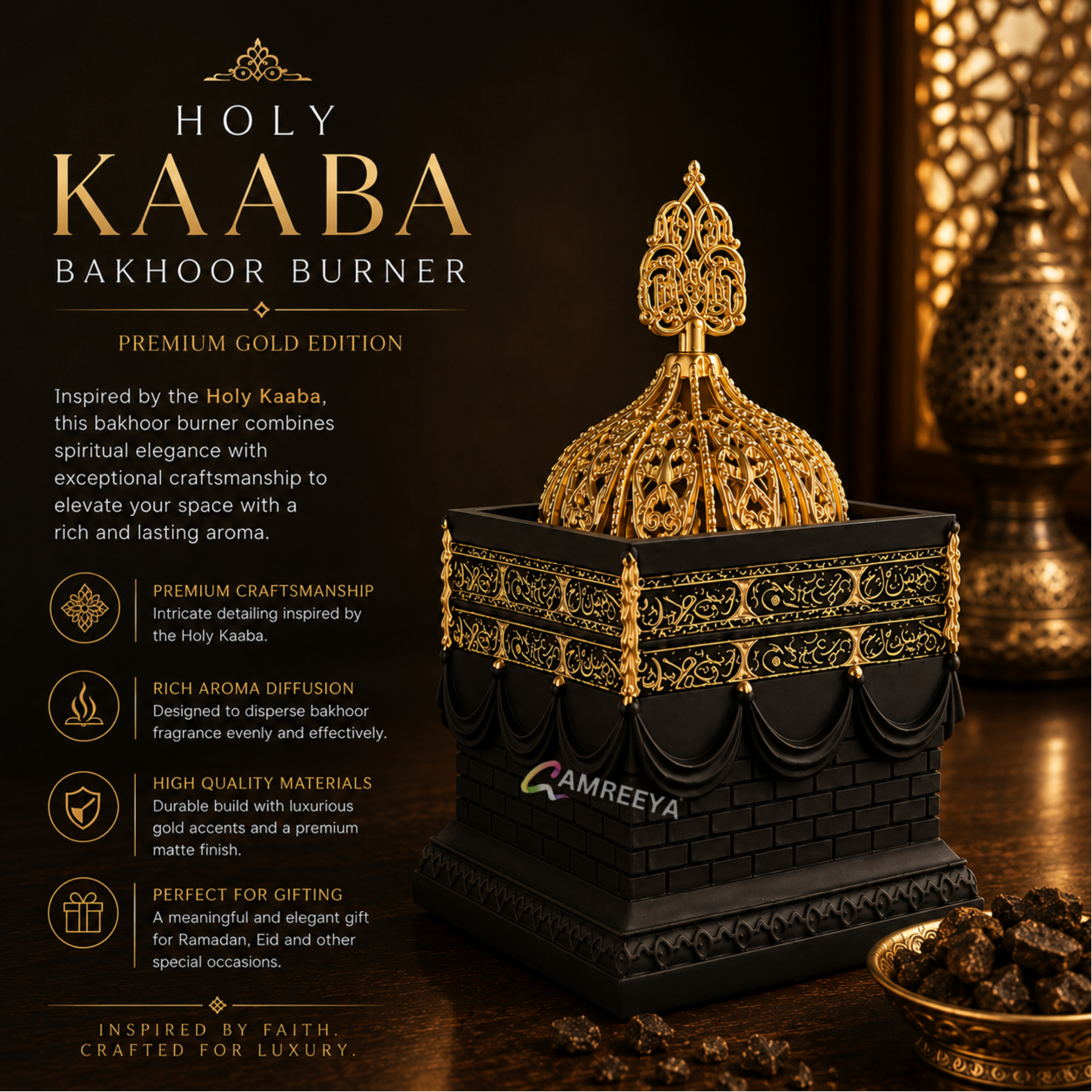 Imported Holy Kaaba Bakhoor Burner – Luxury Kaaba Inspired Arabic Incense Burner | Premium Oud & Bakhoor Burner for Home Décor
