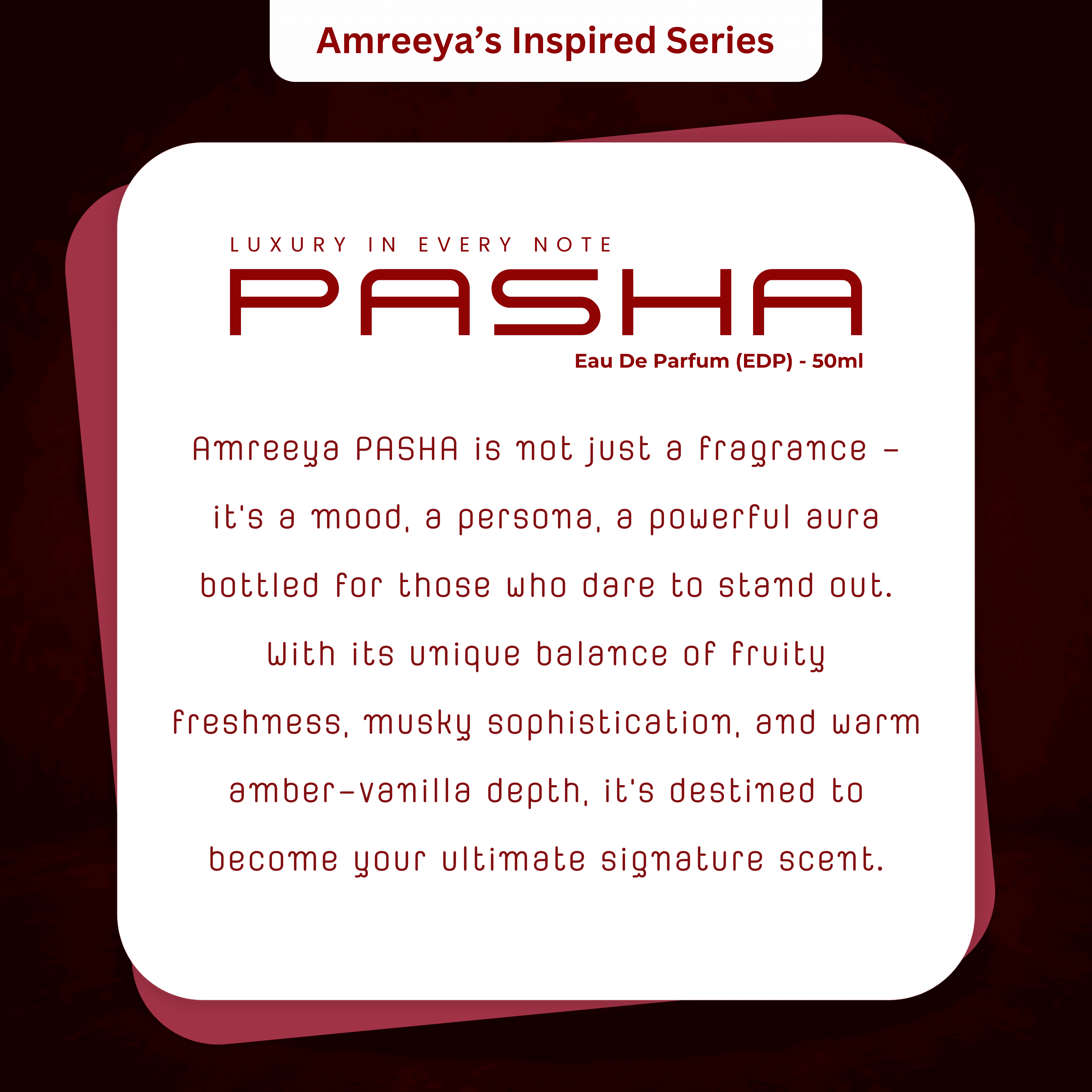 Amreeya Pasha – Premium Niche Eau de Parfum | Aromatic Woody Spicy Elegance Inspired by Cartier Pasha - 50ml