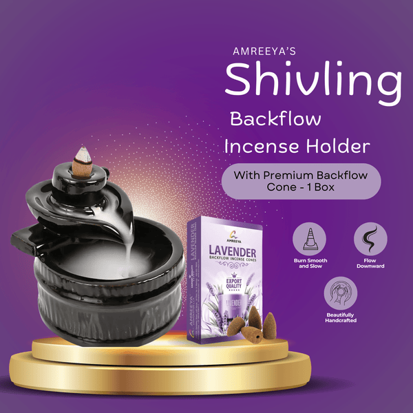 Amreeya Backflow Incense Cone Holder with Incense Cones - Shivling Design