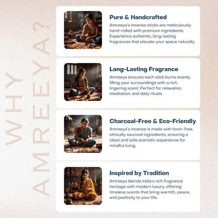 AMREEYA Royal Persona Masala Incense Sticks Premium Hand Rolled Luxury Fragrance Combo - 50 Grm/Pack - Pack of 4 + free stand