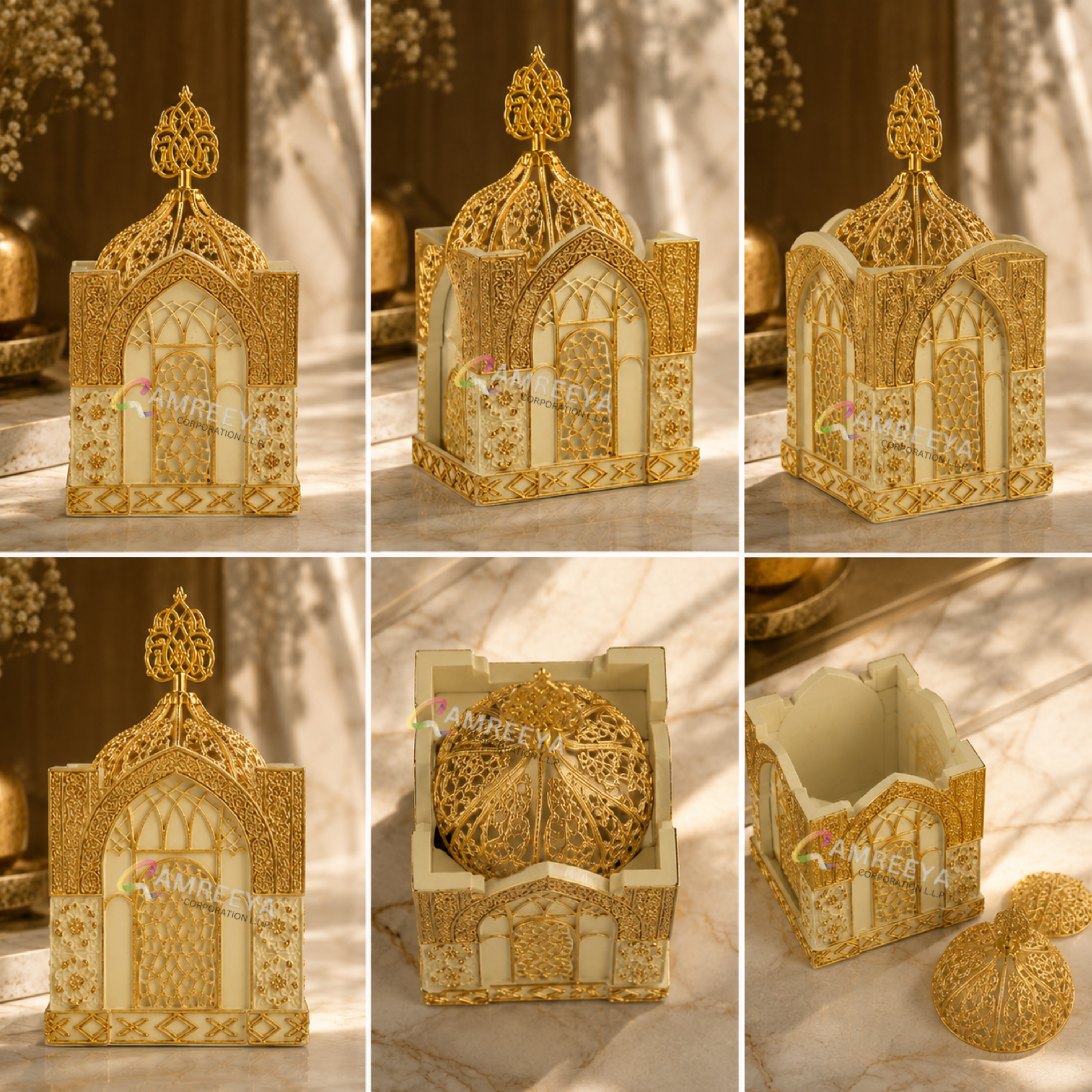 Imported Holy Kaaba Ivory Bakhoor Burner – Premium White & Gold Arabic Incense Burner | Luxury Oud Burner for Home Décor & Gifting
