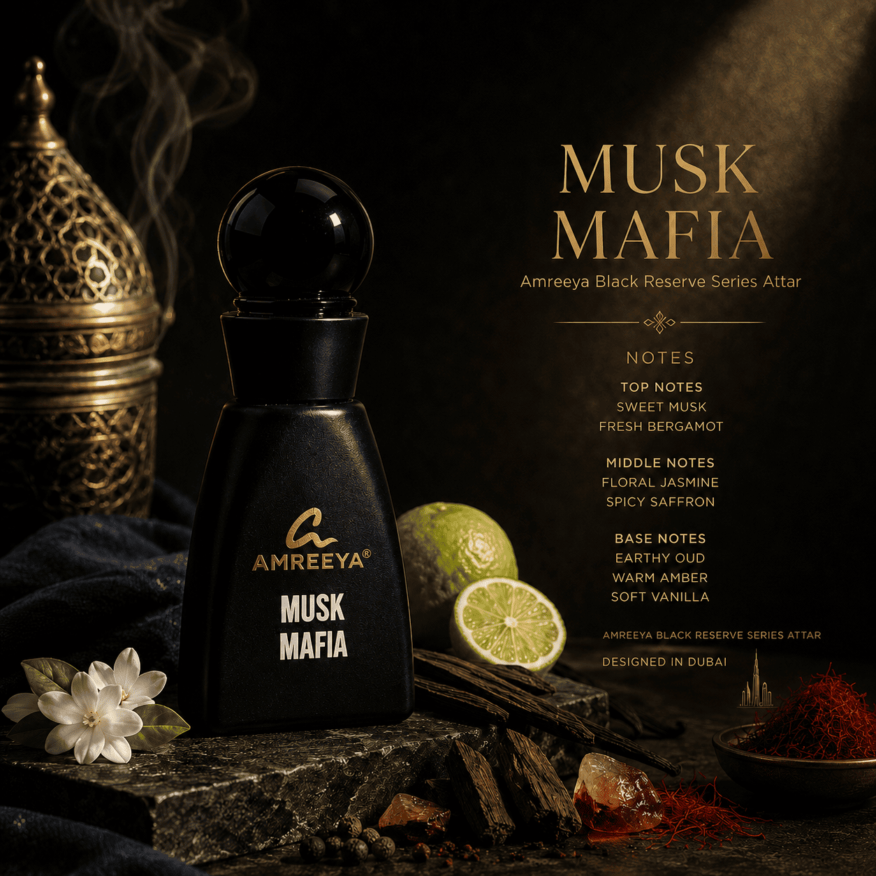 MUSK MAFIA Amreeya Black Reserve Series Attar 12ml – Premium Luxury Attar | Best Attar in India | Long Lasting Musky Attar
