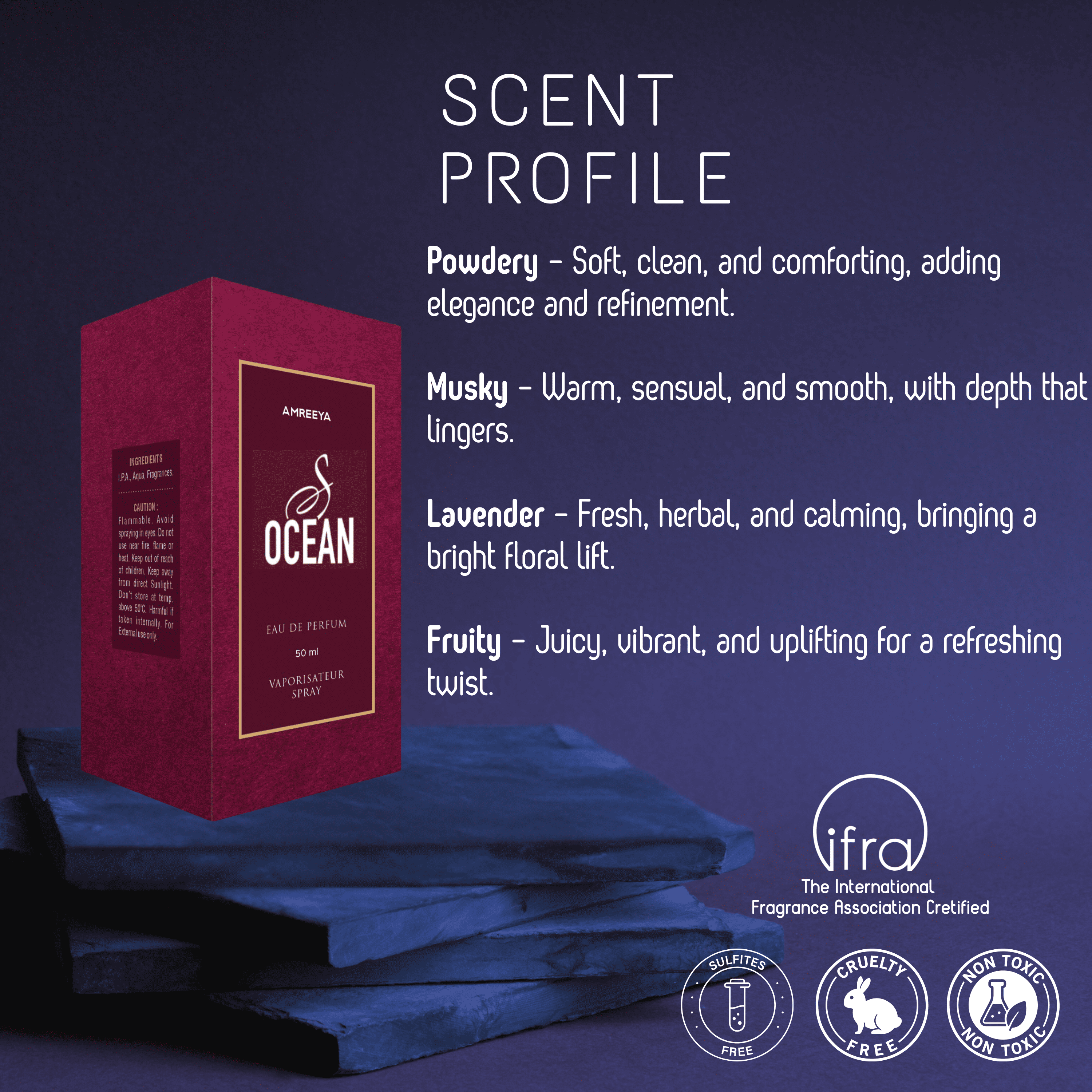 Amreeya S Ocean – Premium Niche Eau de Parfum | Powdery Musky Lavender Freshness Inspired by CR7 -50ml