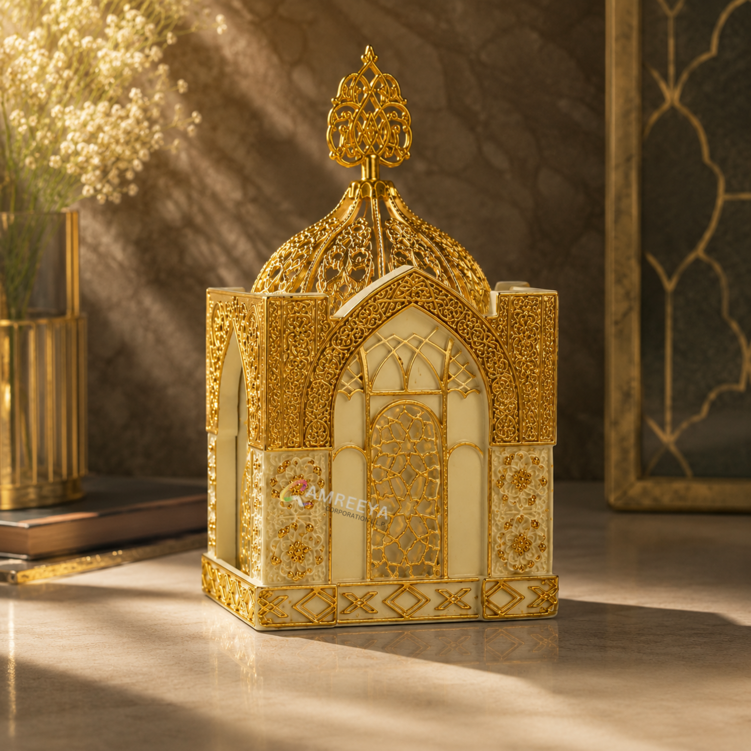 Imported Holy Kaaba Ivory Bakhoor Burner – Premium White & Gold Arabic Incense Burner | Luxury Oud Burner for Home Décor & Gifting