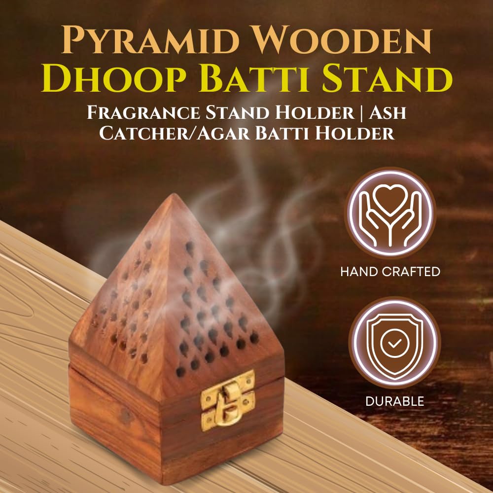 Amreeya Wooden Incense Stick & Dhoop Batti Stand Holder with ash Catcher