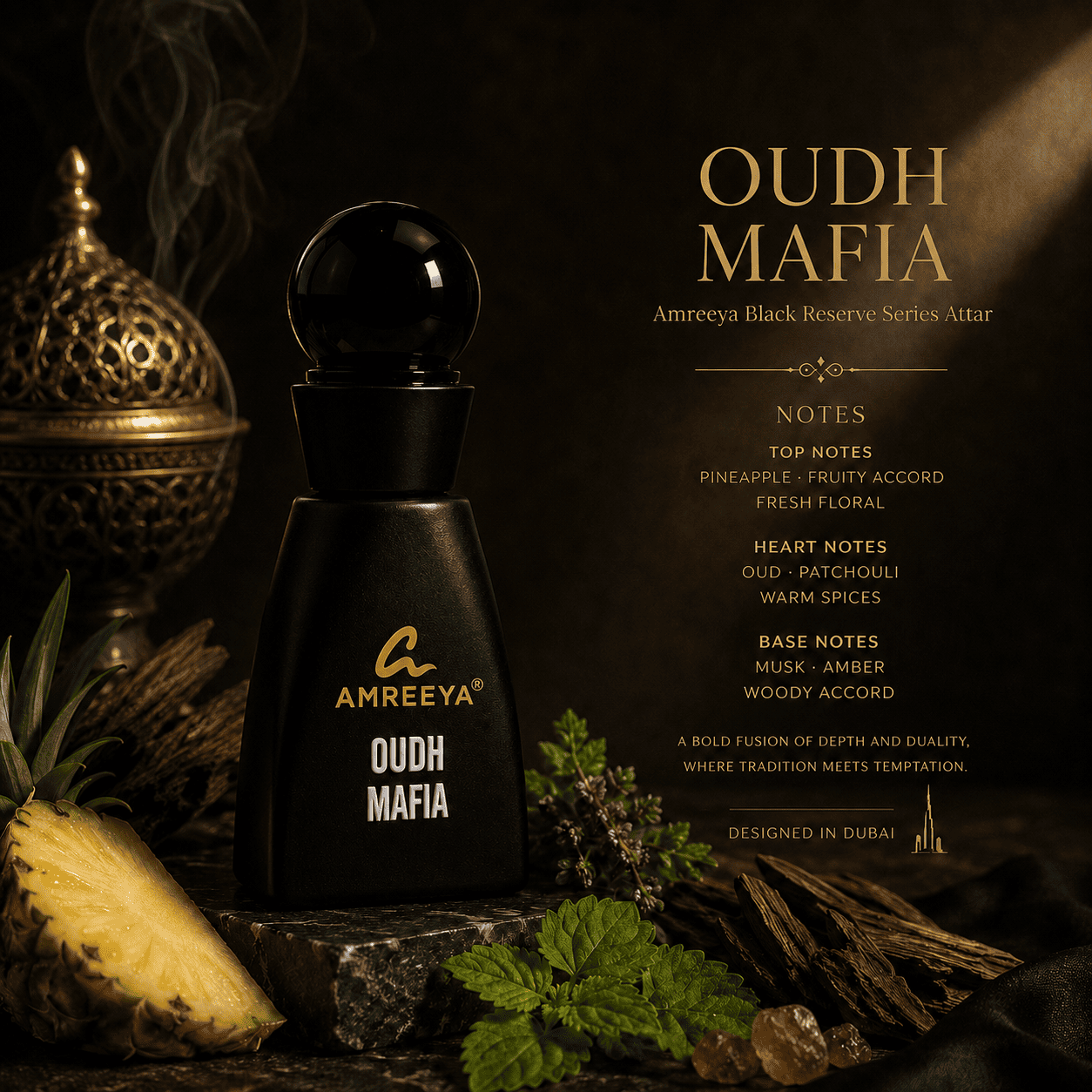 OUDH MAFIA Amreeya Black Reserve Series Attar 12ml – Premium Oud Attar | Best Attar in India | Long Lasting Luxury Attar
