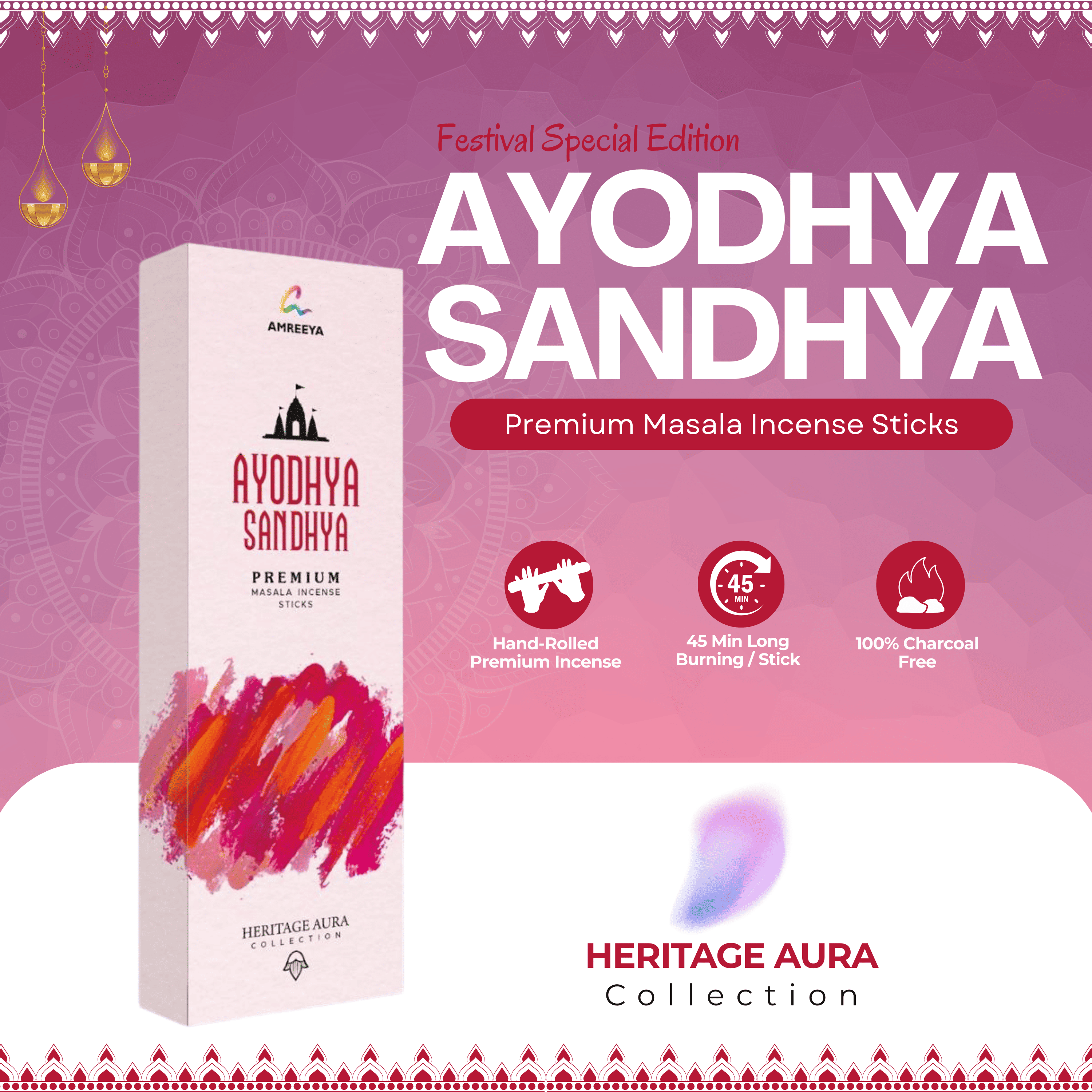 Amreeya Heritage Aura Collection – Ayodhya Sandhya Premium Masala Incense Sticks – Pack of 2