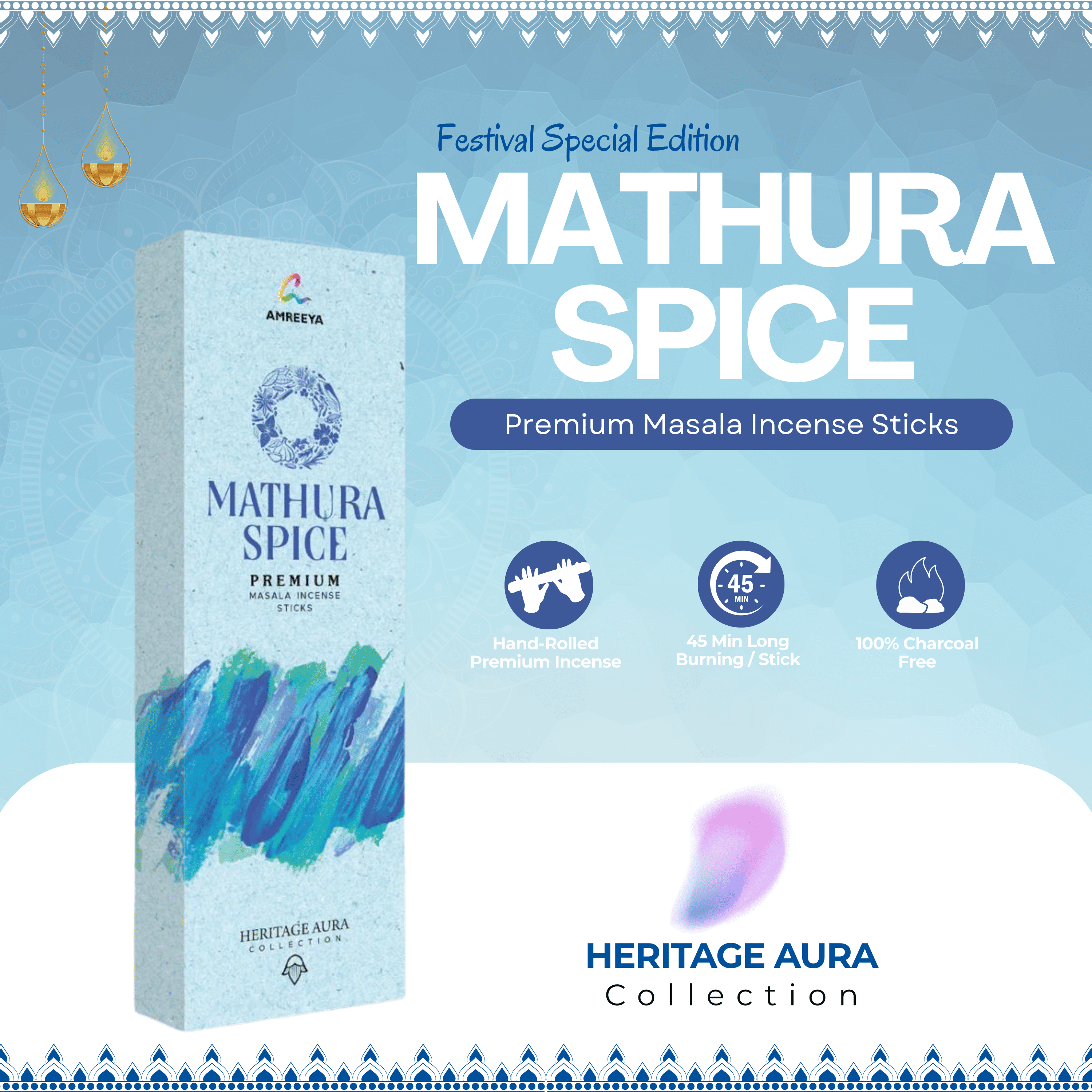 Amreeya Heritage Aura Collection -Mathura Spice  Premium Masala Incense Sticks  – Pack of 2