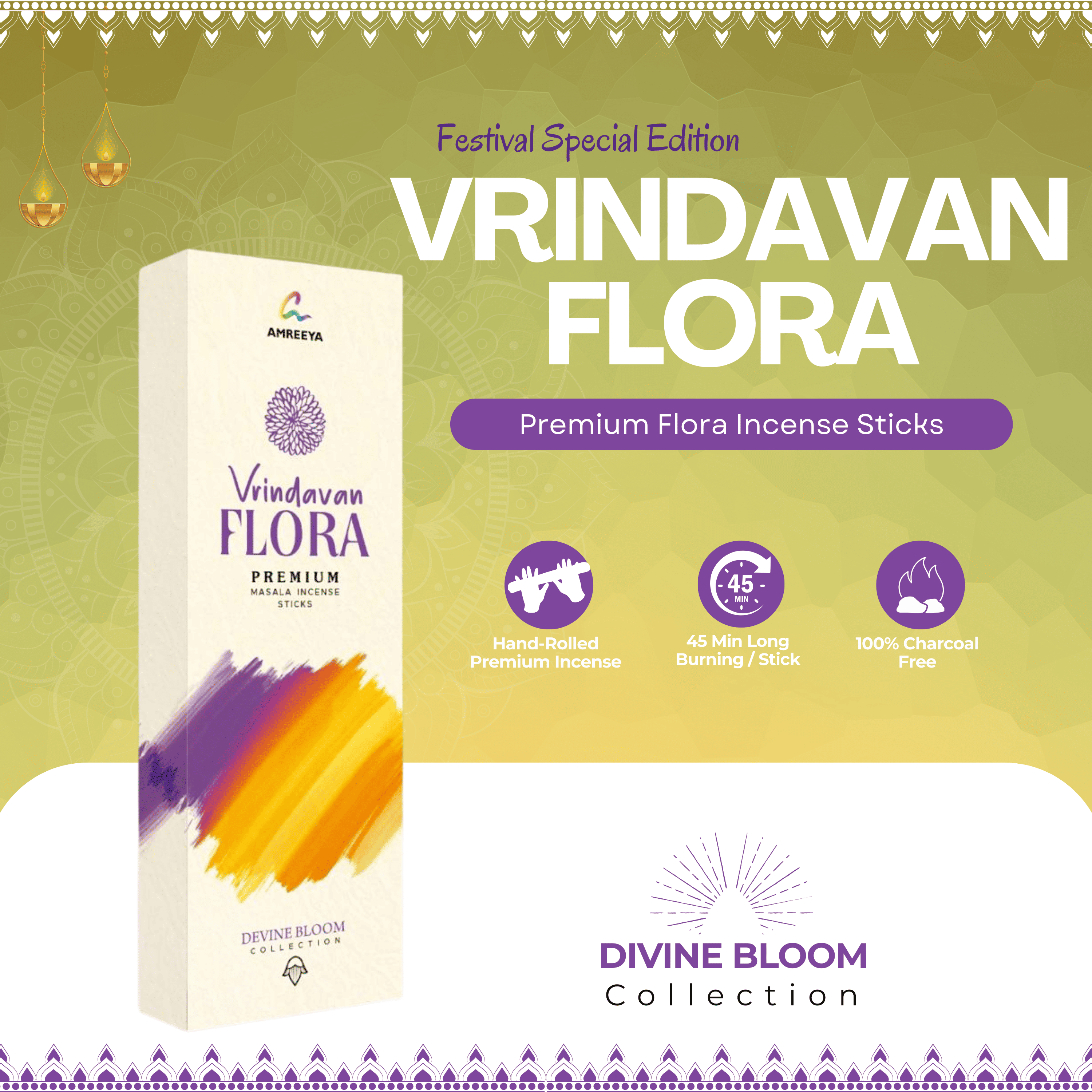 Amreeya Divine Bloom Collection – Vrindavan Flora Fine Flora Incense Sticks – Pack of 2