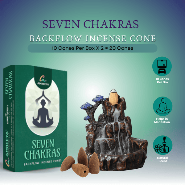 Amreeya Seven Chakras Premium Backflow Cone - 10 Cone/ Box - Pack of 2