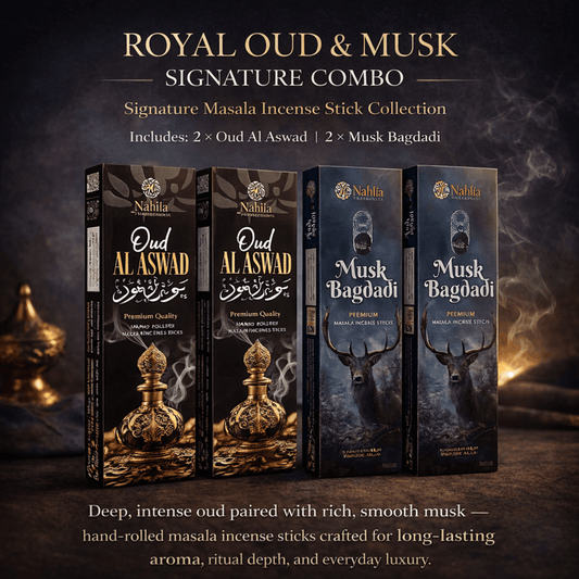 AMREEYA Royal Oud & Musk Signature Masala Incense Sticks Luxury Combo - 50 Grm/Pack - Pack of 4 + free stand