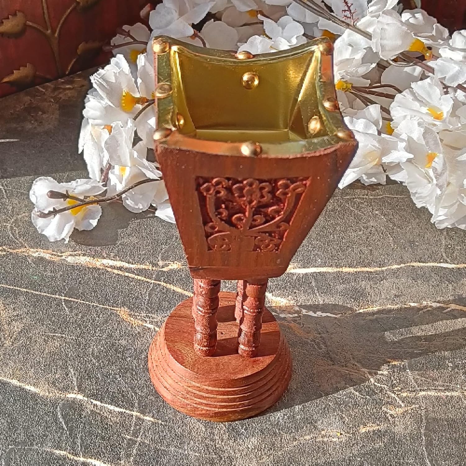 Amreeya Wooden Brass Loban Daan Dhoop Incense Burner Handicrafted.