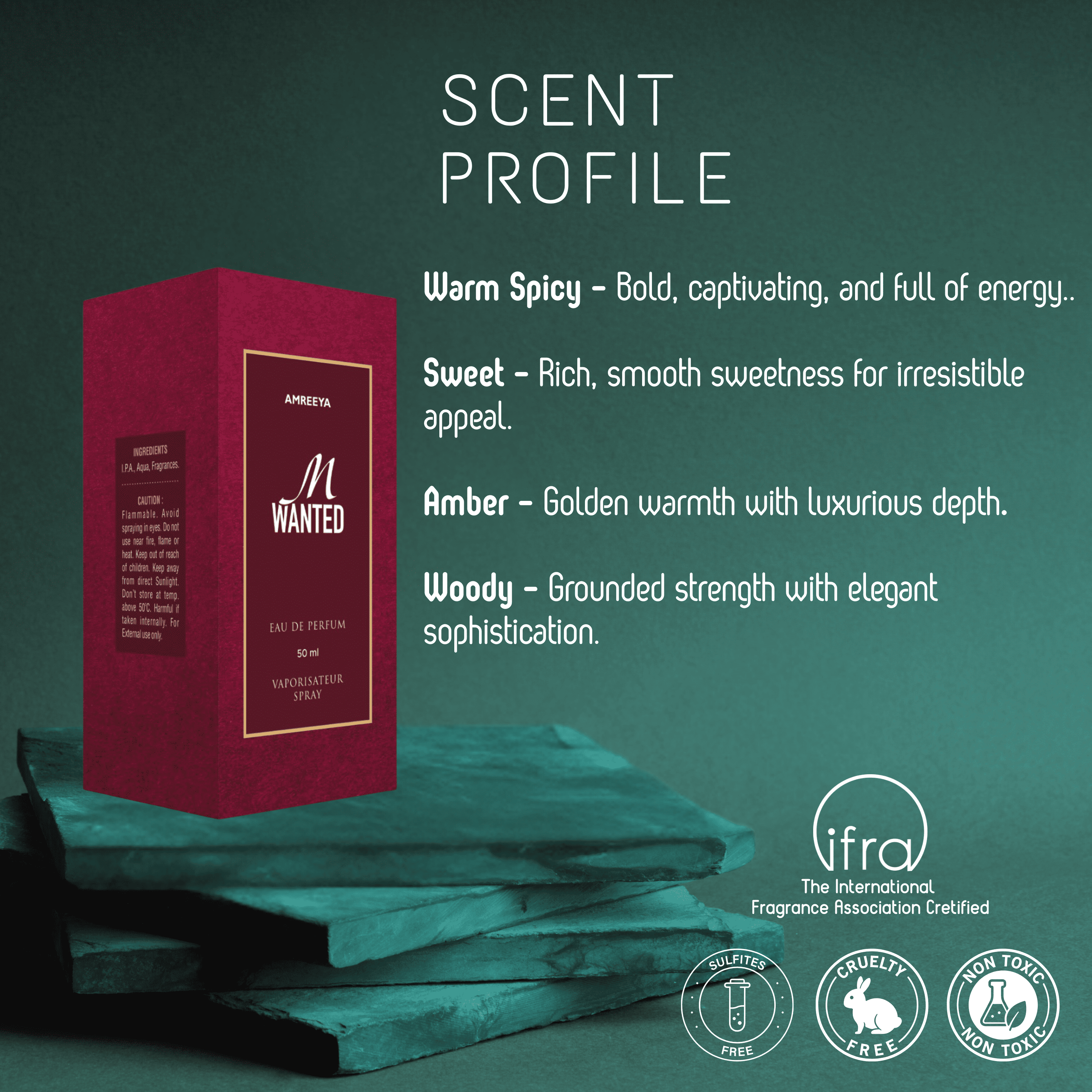 Amreeya Wanted – Premium Niche Eau de Parfum | Spicy Woody Freshness Inspired by Azzaro Wanted - 50ml