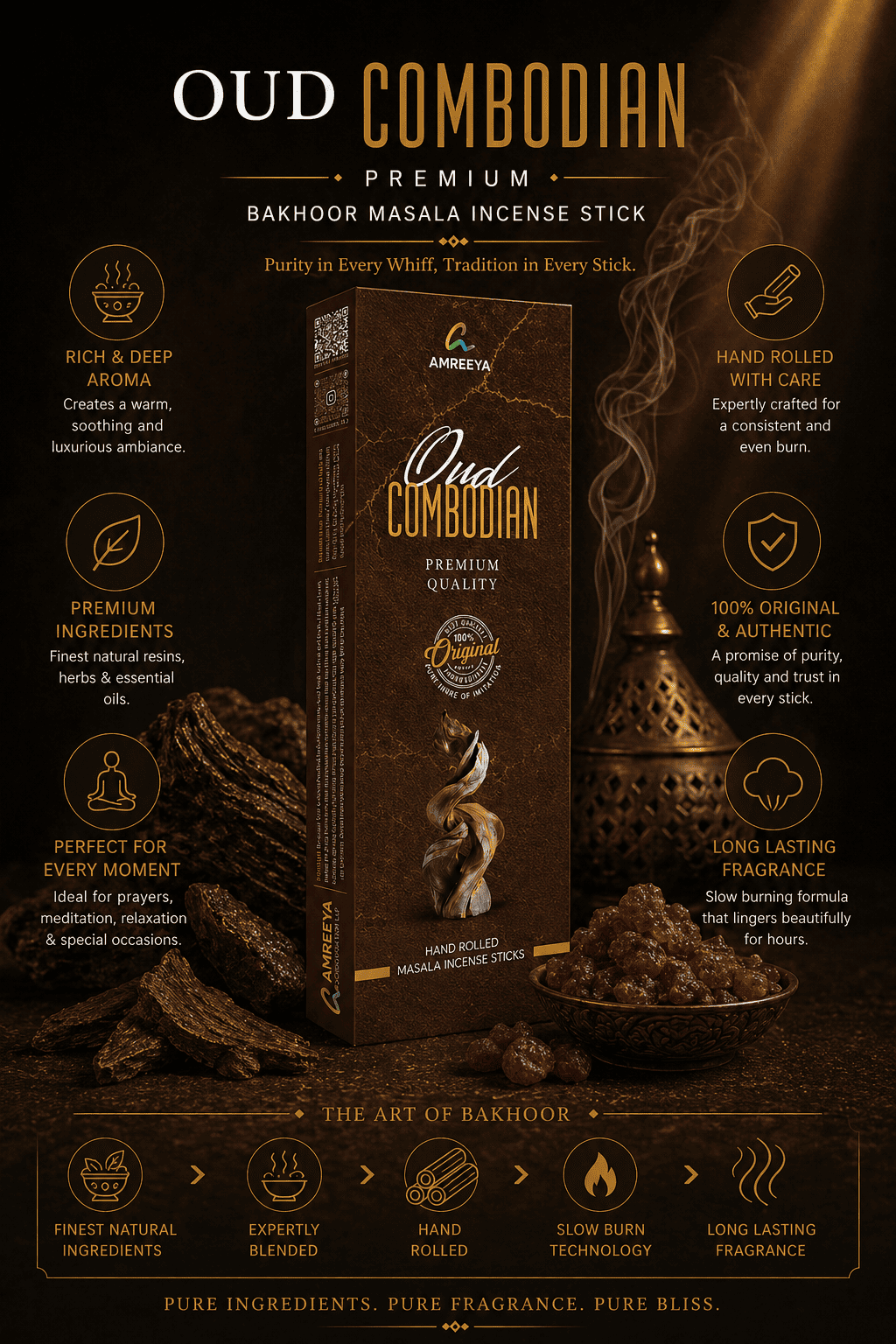Amreeya Premium Bakhoor Masala Incense Sticks Combo Pack – Long Lasting Natural Charcoal Free Agarbatti (Pack of 4)