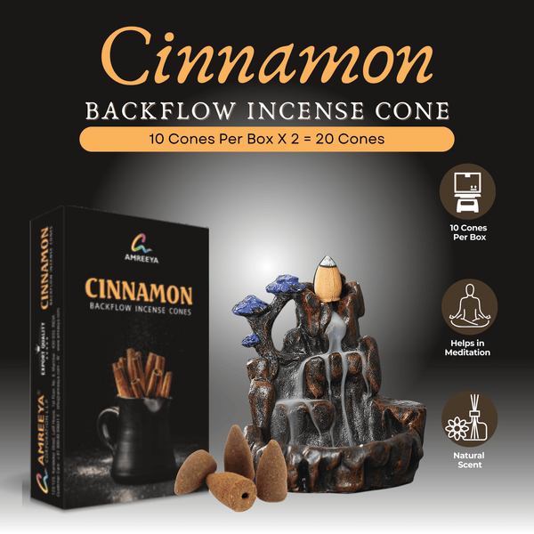 Amreeya Cinnamon Delight Backflow Incense Cones  - 10 Cone/ Box - Pack of 2