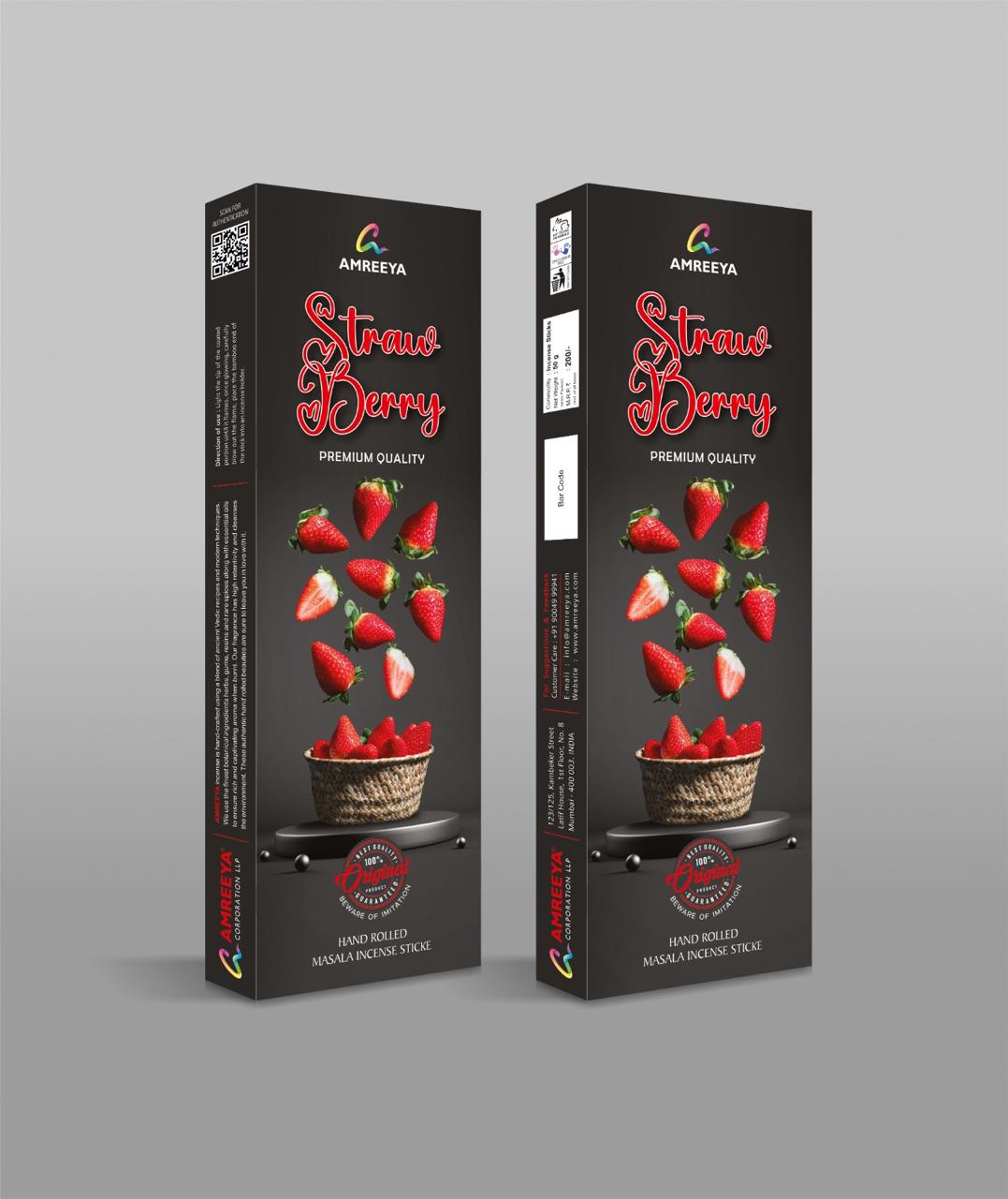 Amreeya Strawberry Premium Incense Sticks - 90 Grm.