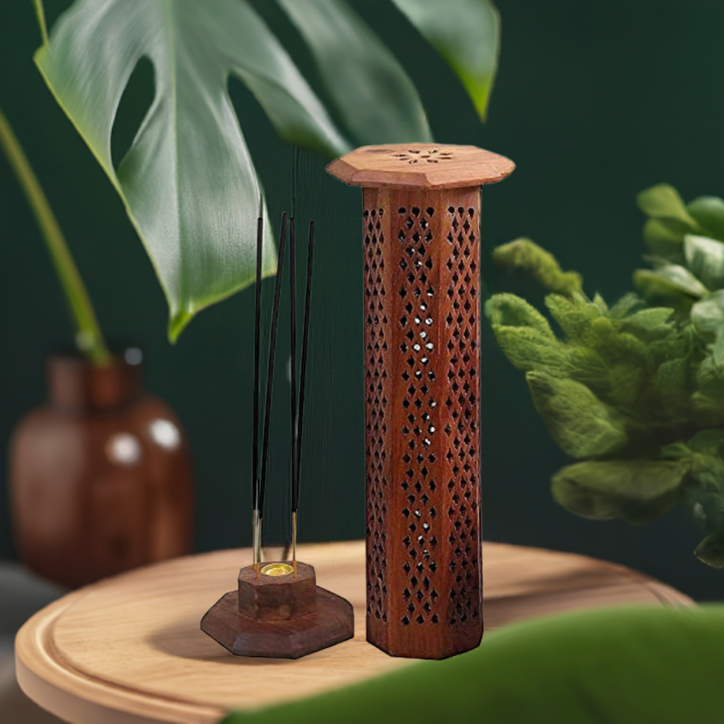 Amreeya Wooden Tower Incense Stick Holder Agarbatti Dhoop Holder.