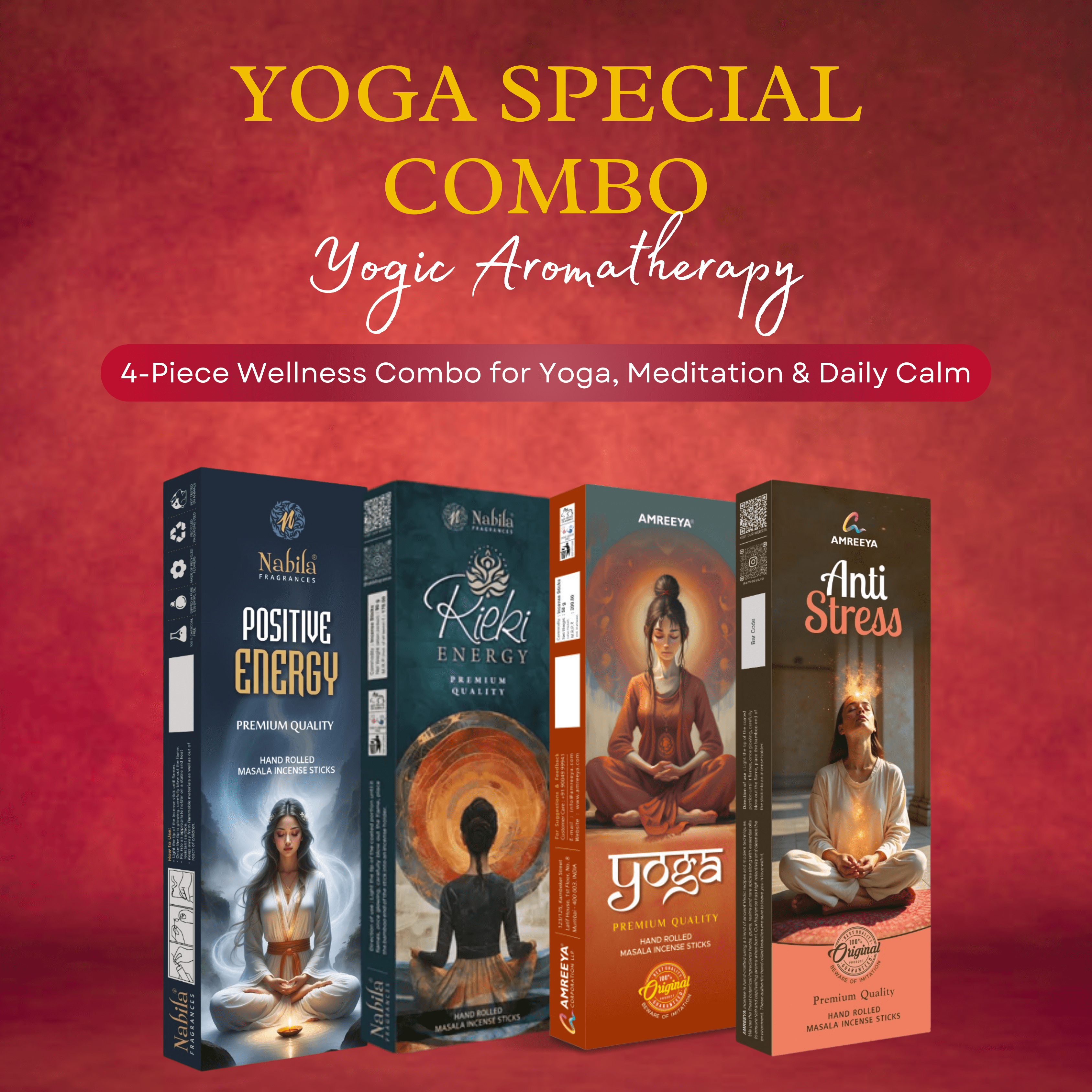 Amreeya Mindful Motion– Yogic Aromatherapy & Chakra Balancing Combo - Pack of 4