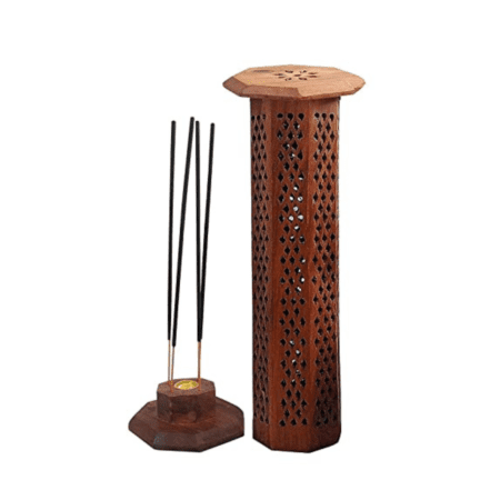 Amreeya Wooden Incense Holder | Tower Incense Box Fragrance Stand Holder Agarbatti Dhoop Holder Tower Agardaan | Agarbati Stand (Brown)