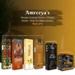 Amreeya Masala Incense Sticks + Dhoop Sticks + Roll-On Attar Combo - Pack of 6