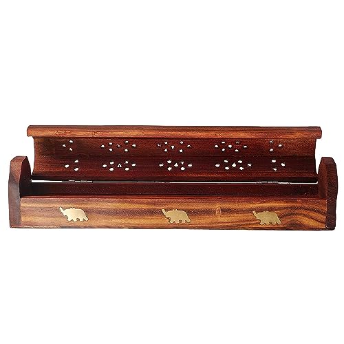 Amreeya Sheesham Wooden and Brass Agarbati Holder, Dhoop Agarbatti Stick Wodden Box Holder Stand