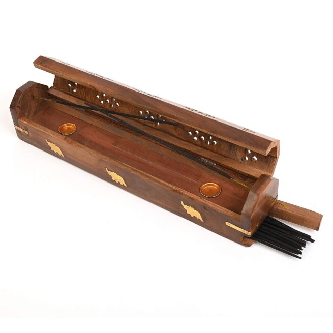 Amreeya Sheesham Wooden and Brass Agarbati Holder, Dhoop Agarbatti Stick Wodden Box Holder Stand